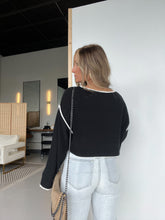 Load image into Gallery viewer, Black 2 Good 2 Be True Piped Sweater
