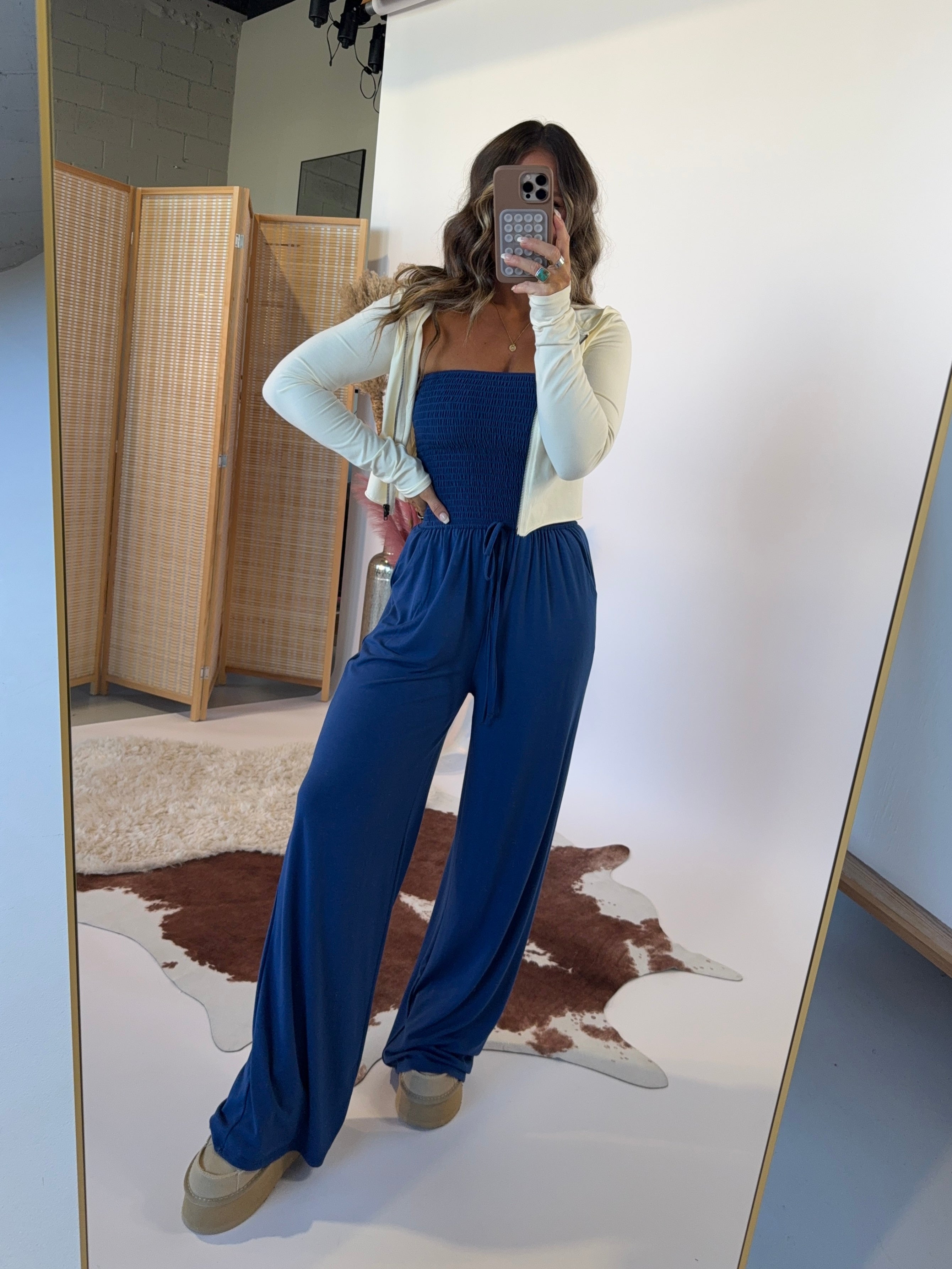 Ocean Breeze Tube Top Jumpsuit Light Navy