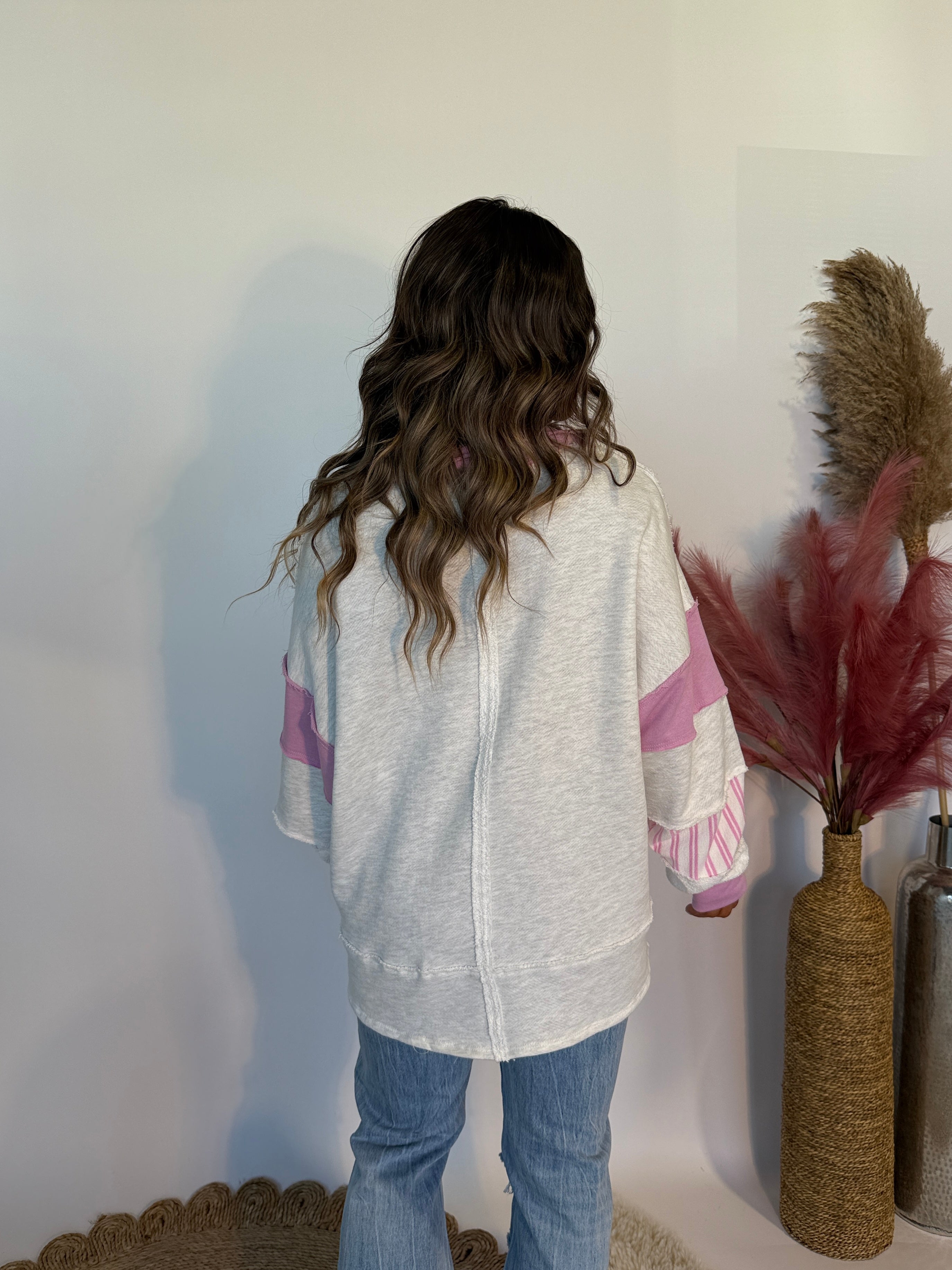 Stay With Me Pullover Ash Grey/Pink