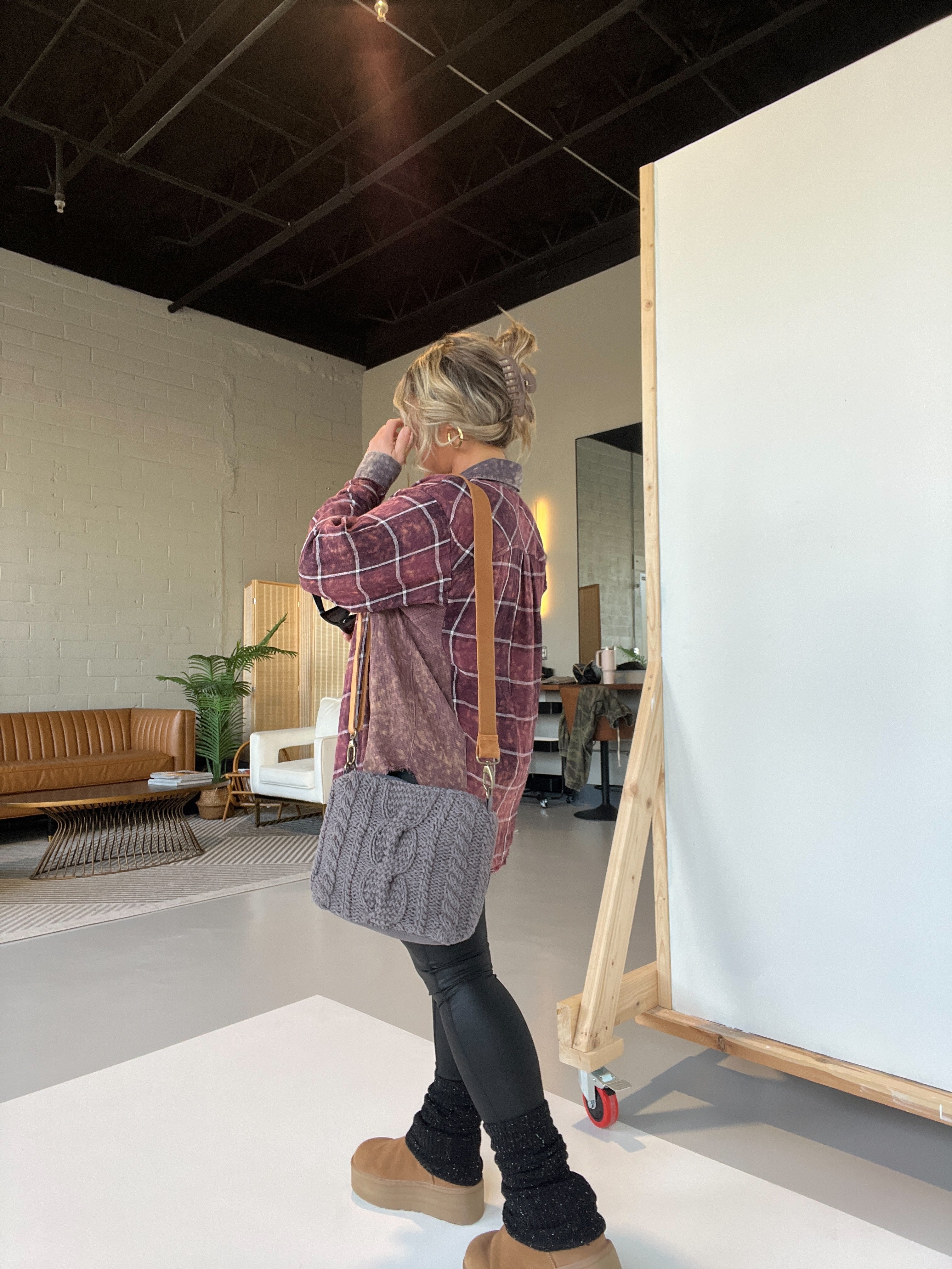 Cozy Up Cable Knit Crossbody Grey