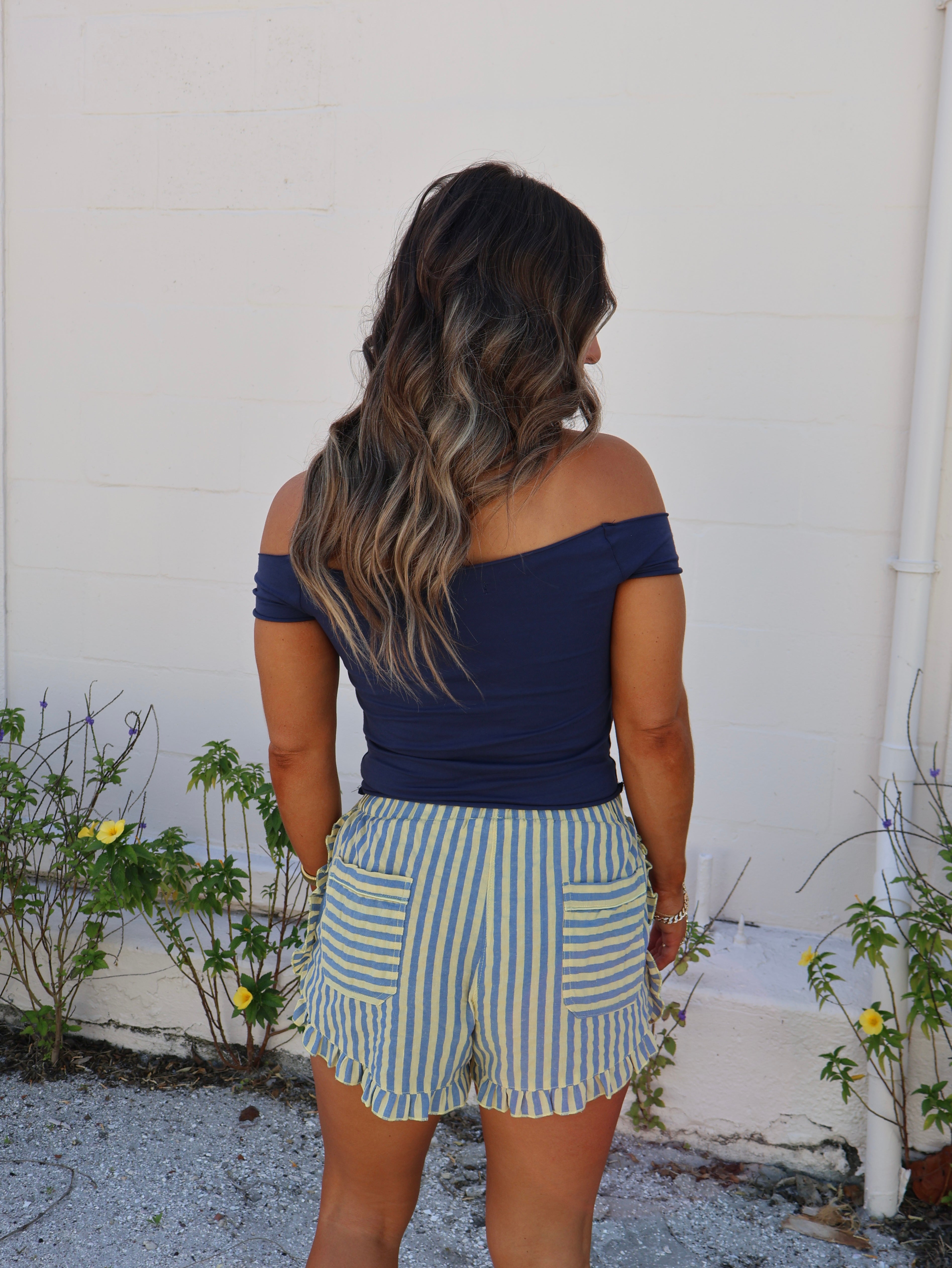 NY NY Off Shoulder Baby Tee Navy