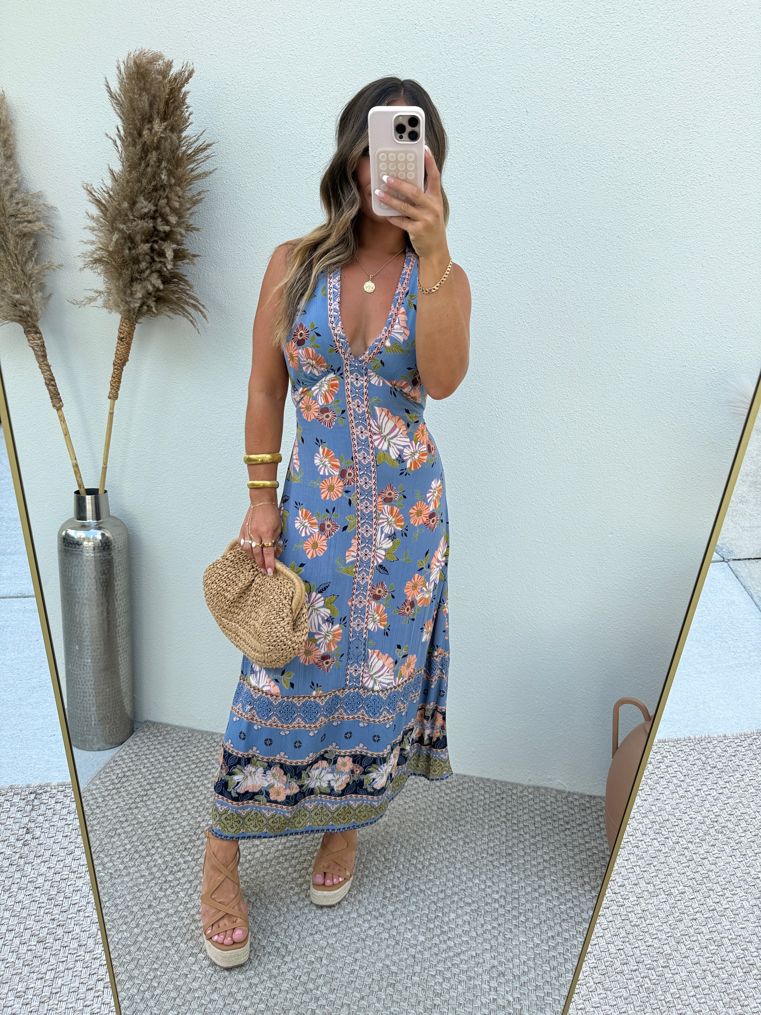 Terrasoul Halter Midi Dress Blue