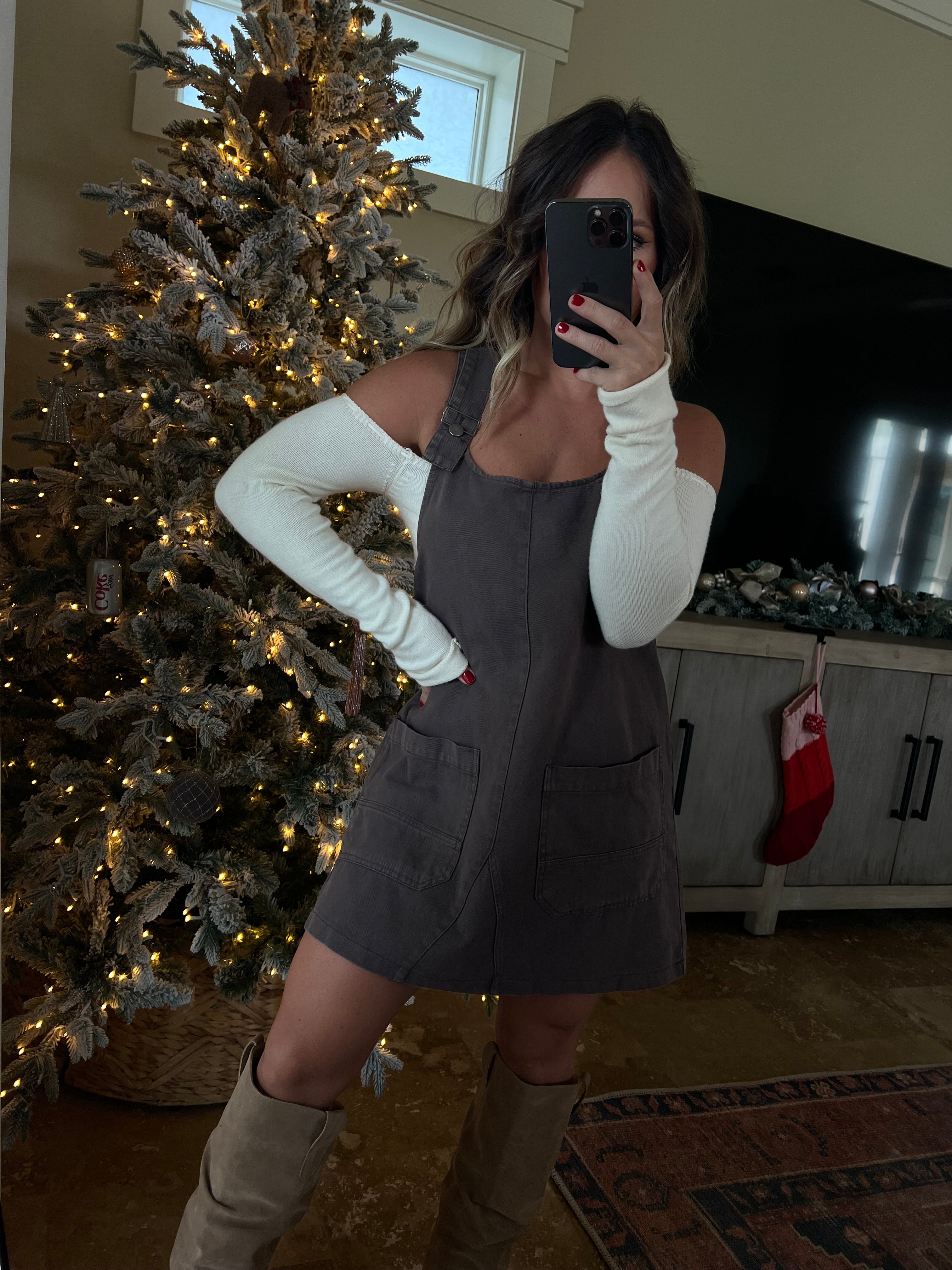 Traveling West Denim Overall Dress Dark Oak