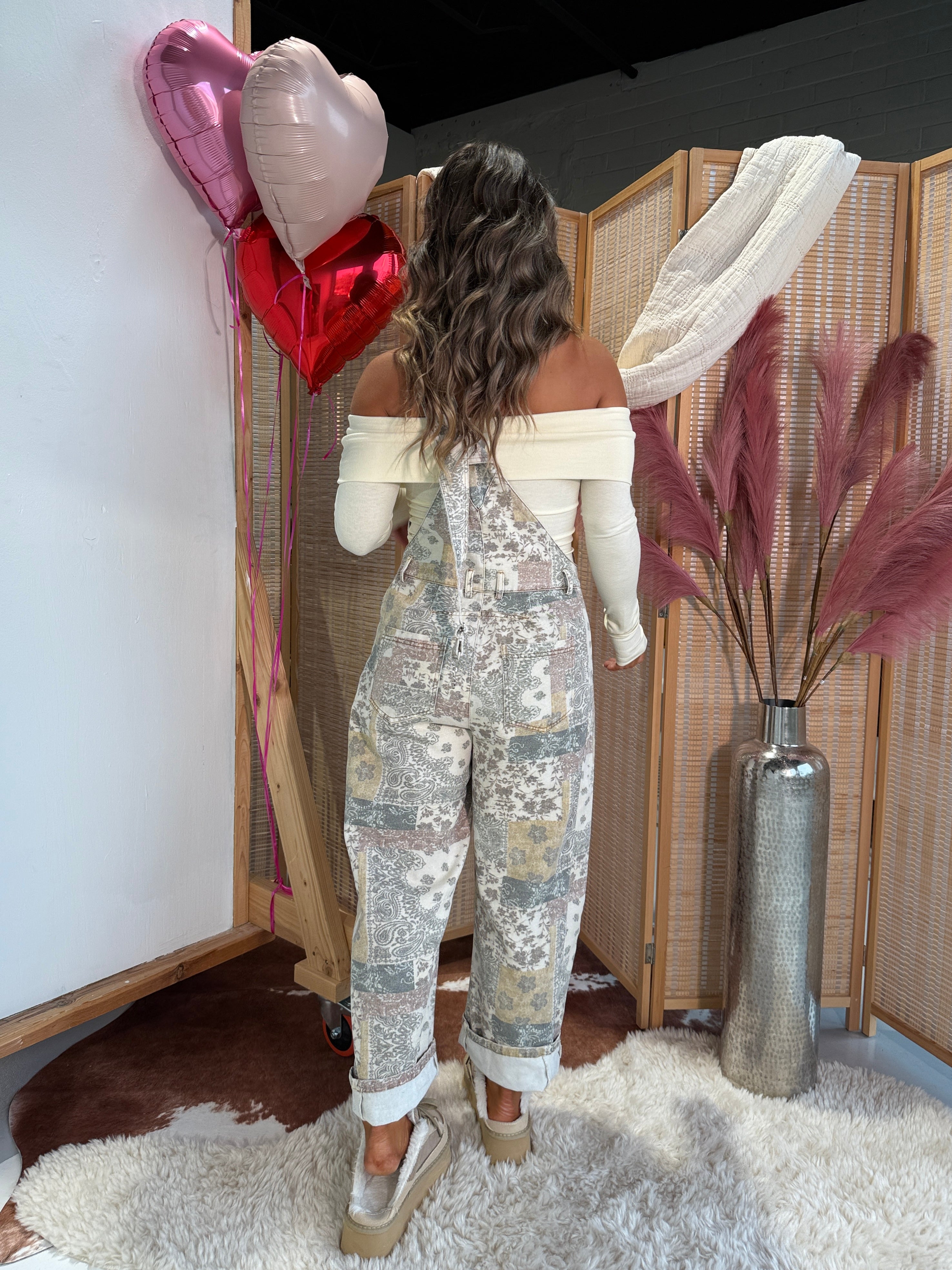 Love Spell Barrel Overalls Multi Taupe