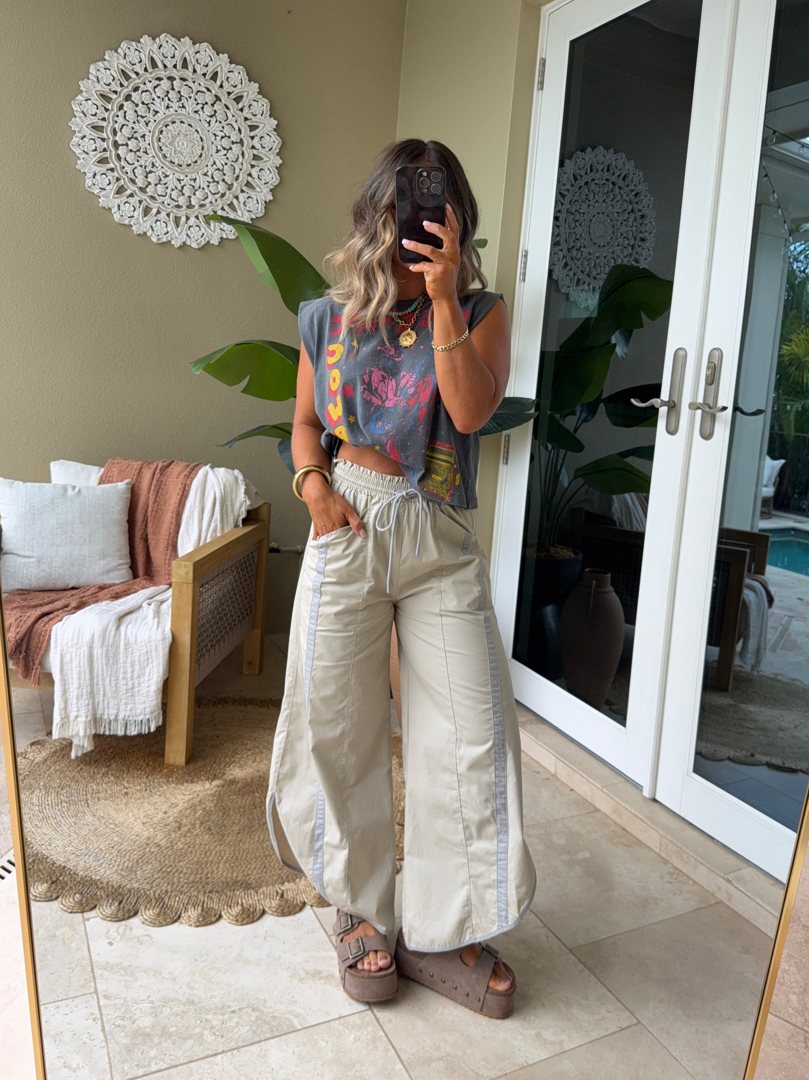 Uptown Stripe Parachute Pants Taupe/Grey