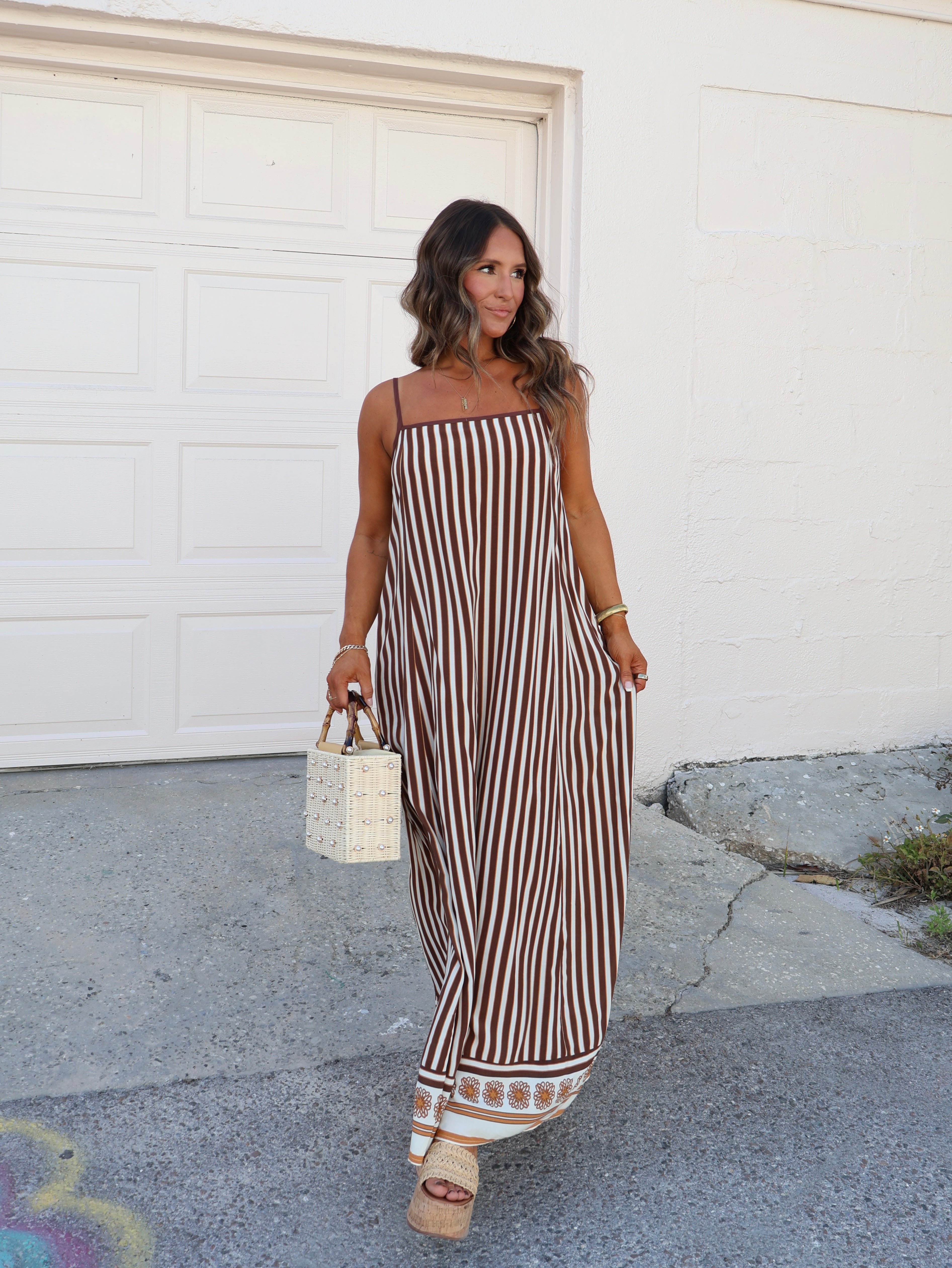 Sunset Dreams Striped Mumu Dress Brown