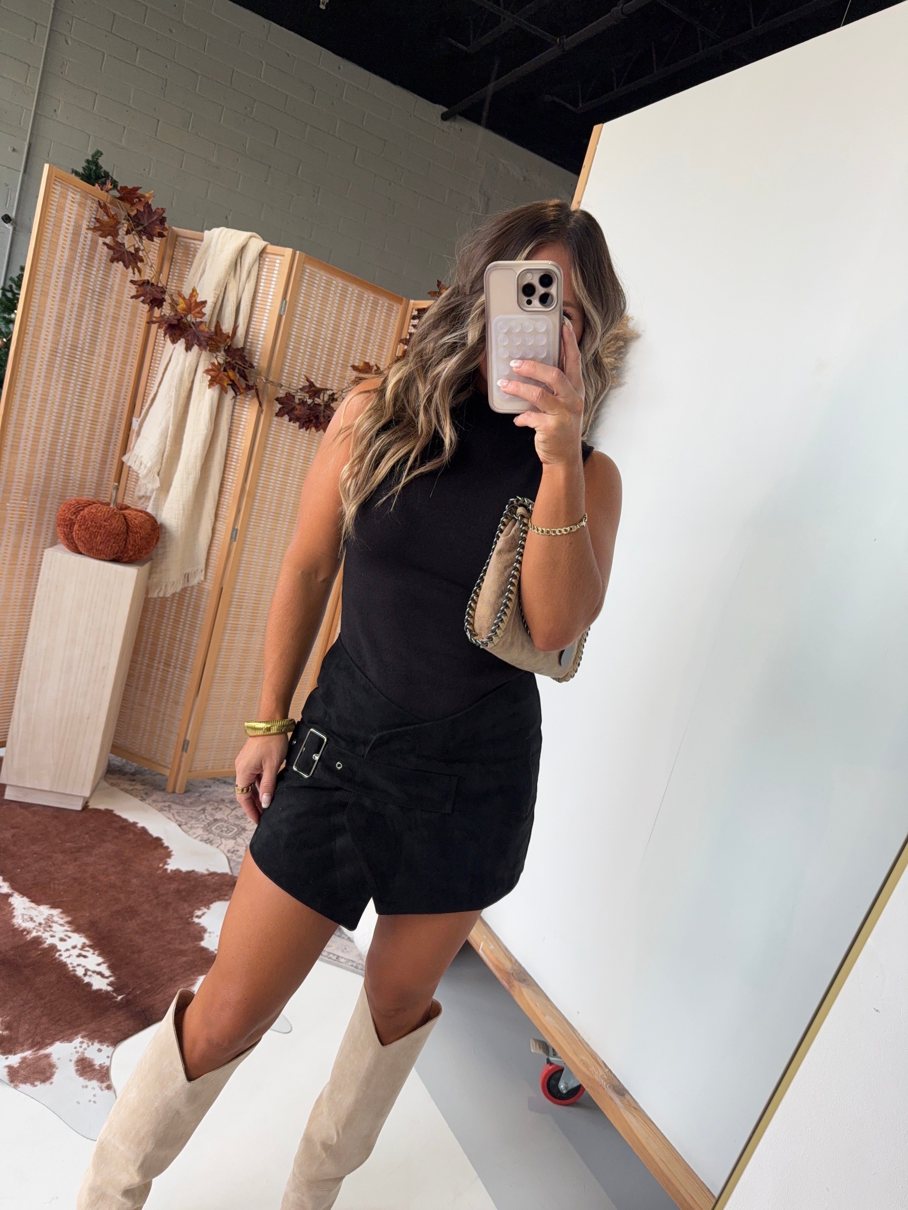 Ophelia Belted Mini Dress Black