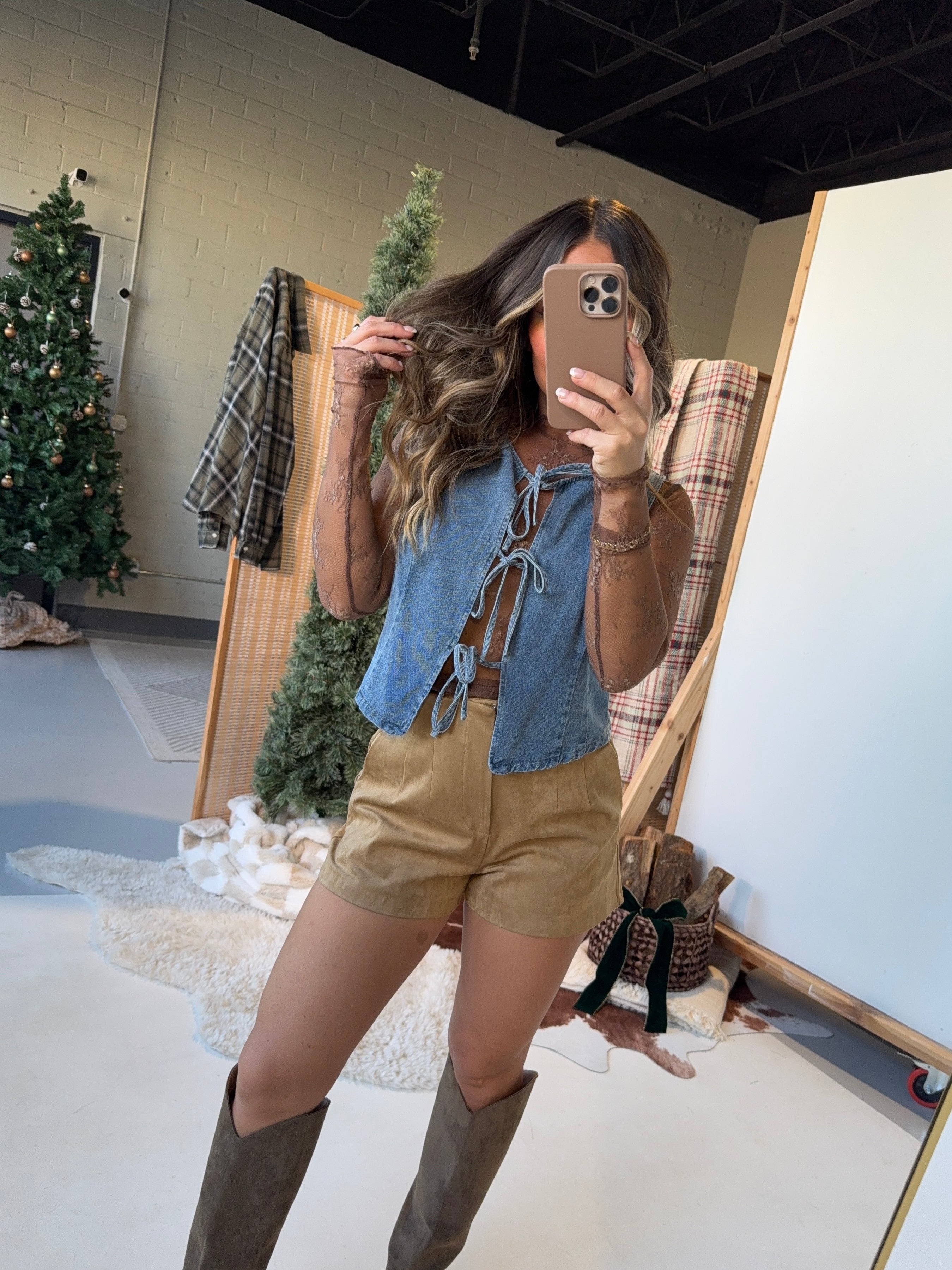 Hide Park High Waisted Faux Suede Tan