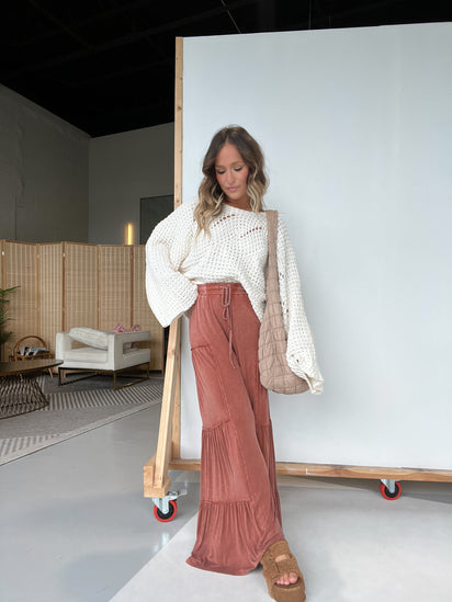 c*i様 BREEZE TWEED DEEP TUCK BAGGY SLACKS Tweed trousers, brown | Marella
