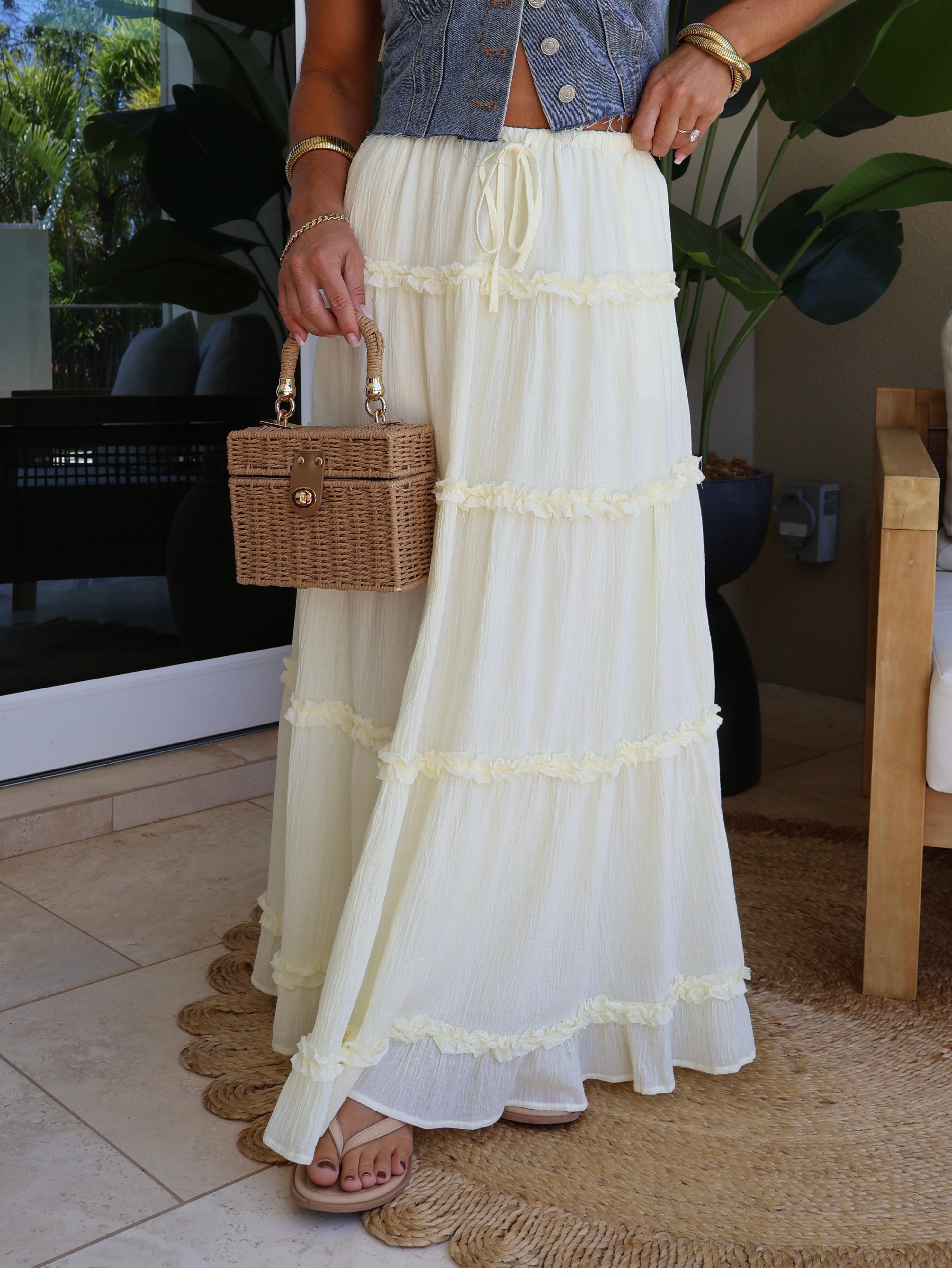 Wild Honey Ruffle Maxi Skirt Butter