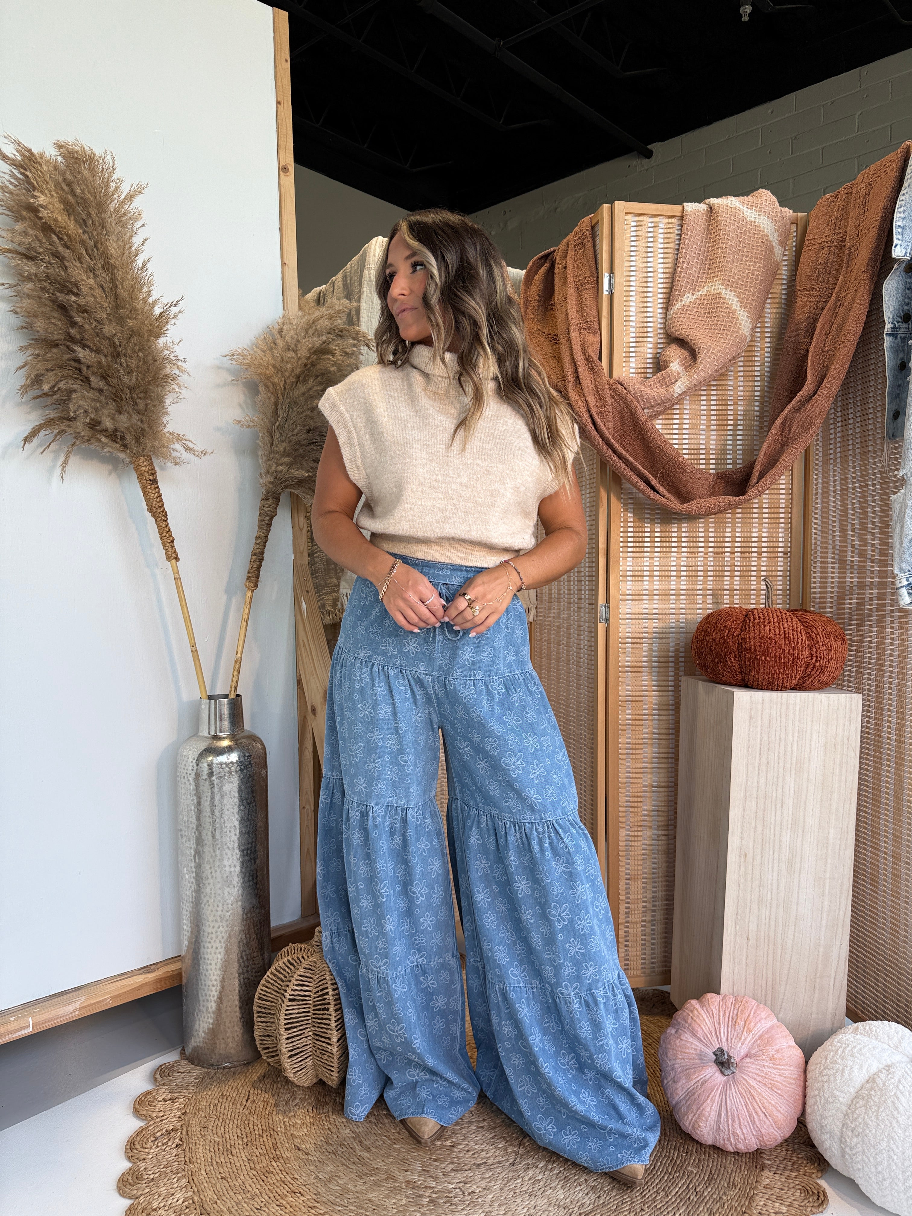 Sweater Weather Tiered Pants Denim