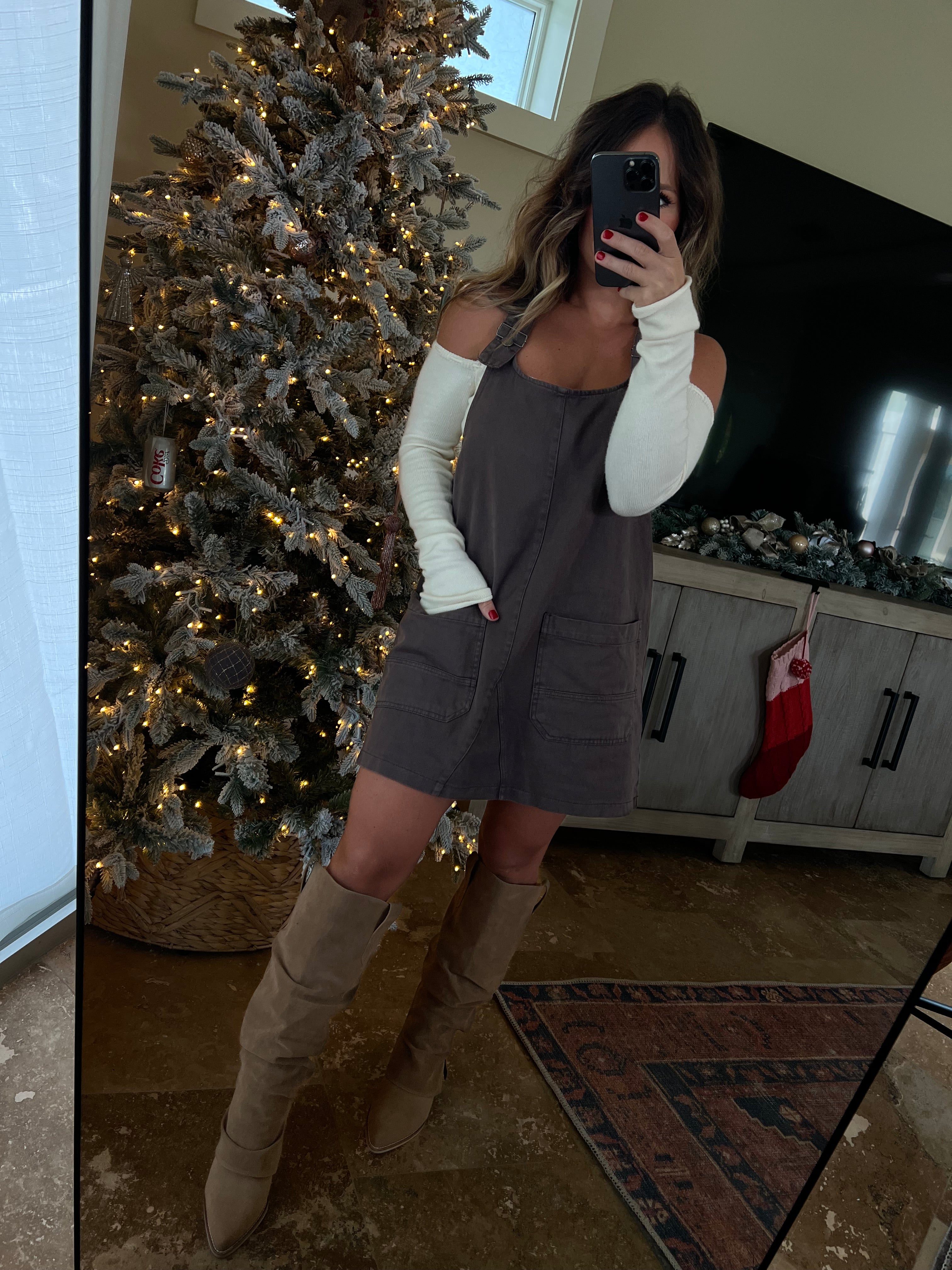 Traveling West Denim Overall Dress Dark Oak