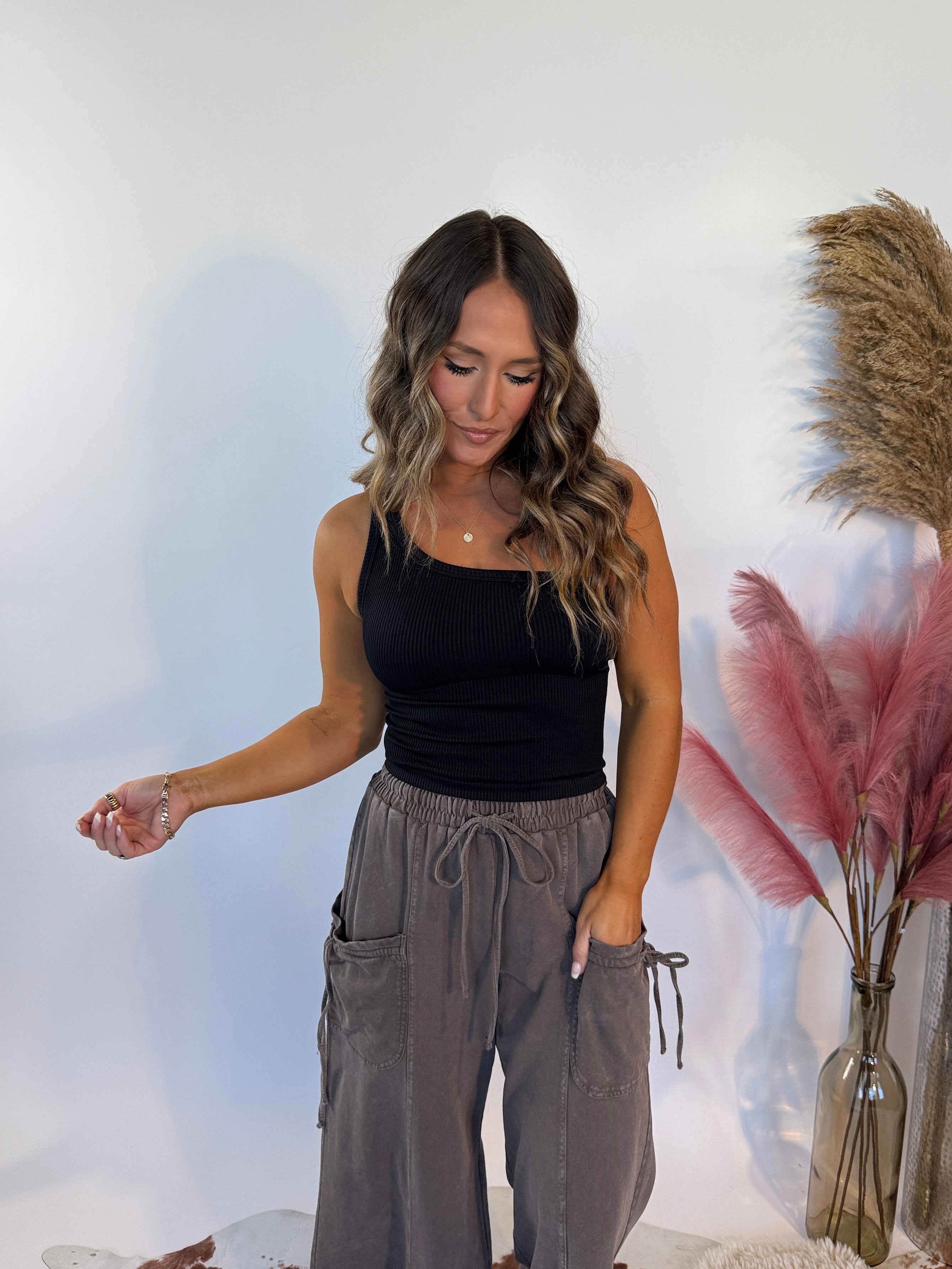 Alone With You One Shoulder Tank Black