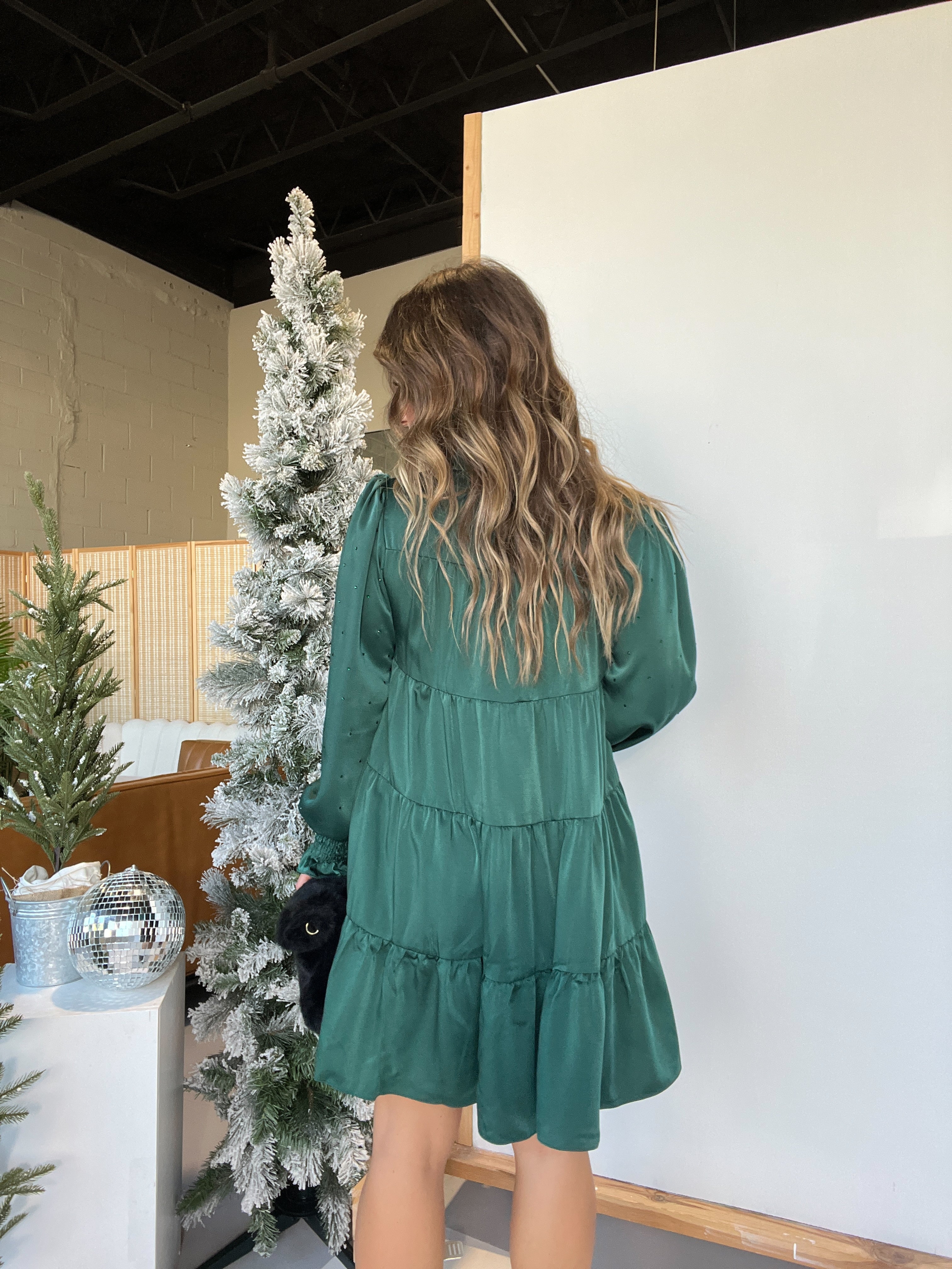 Caroling Tiered Rhinestone Dress Green