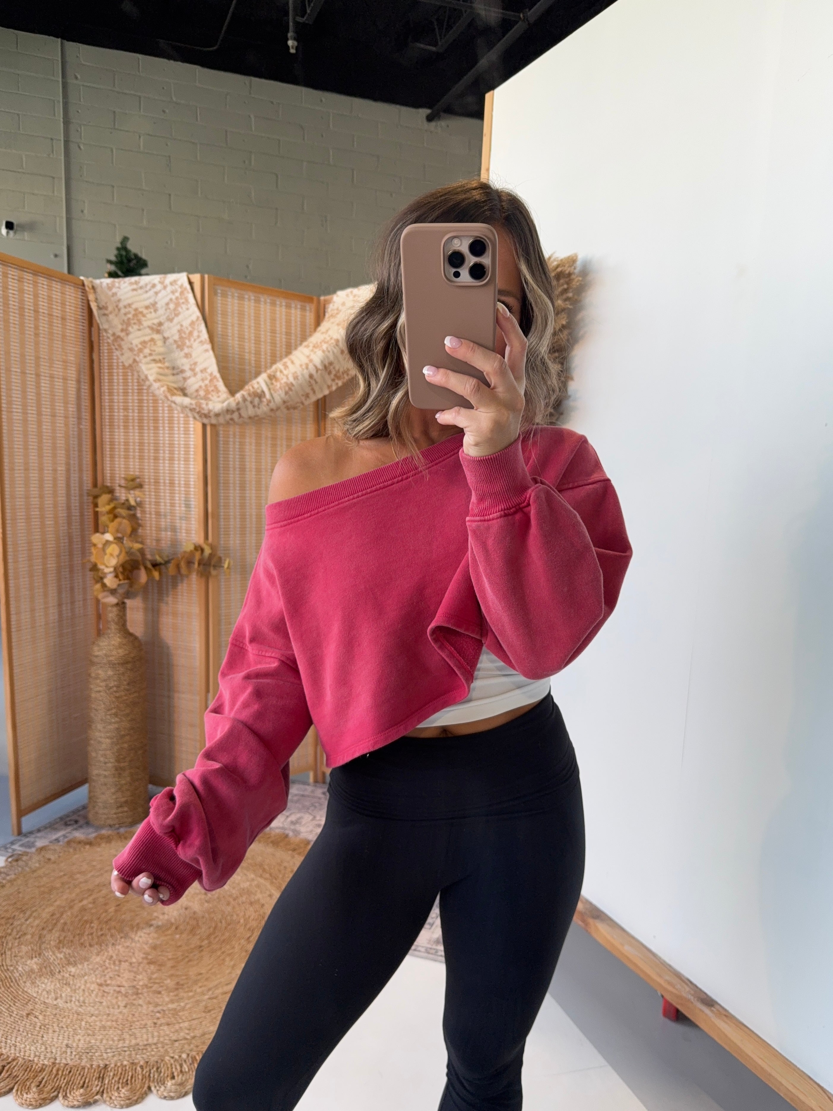 Harley Off the Shoulder Sweatshirt Scarlet