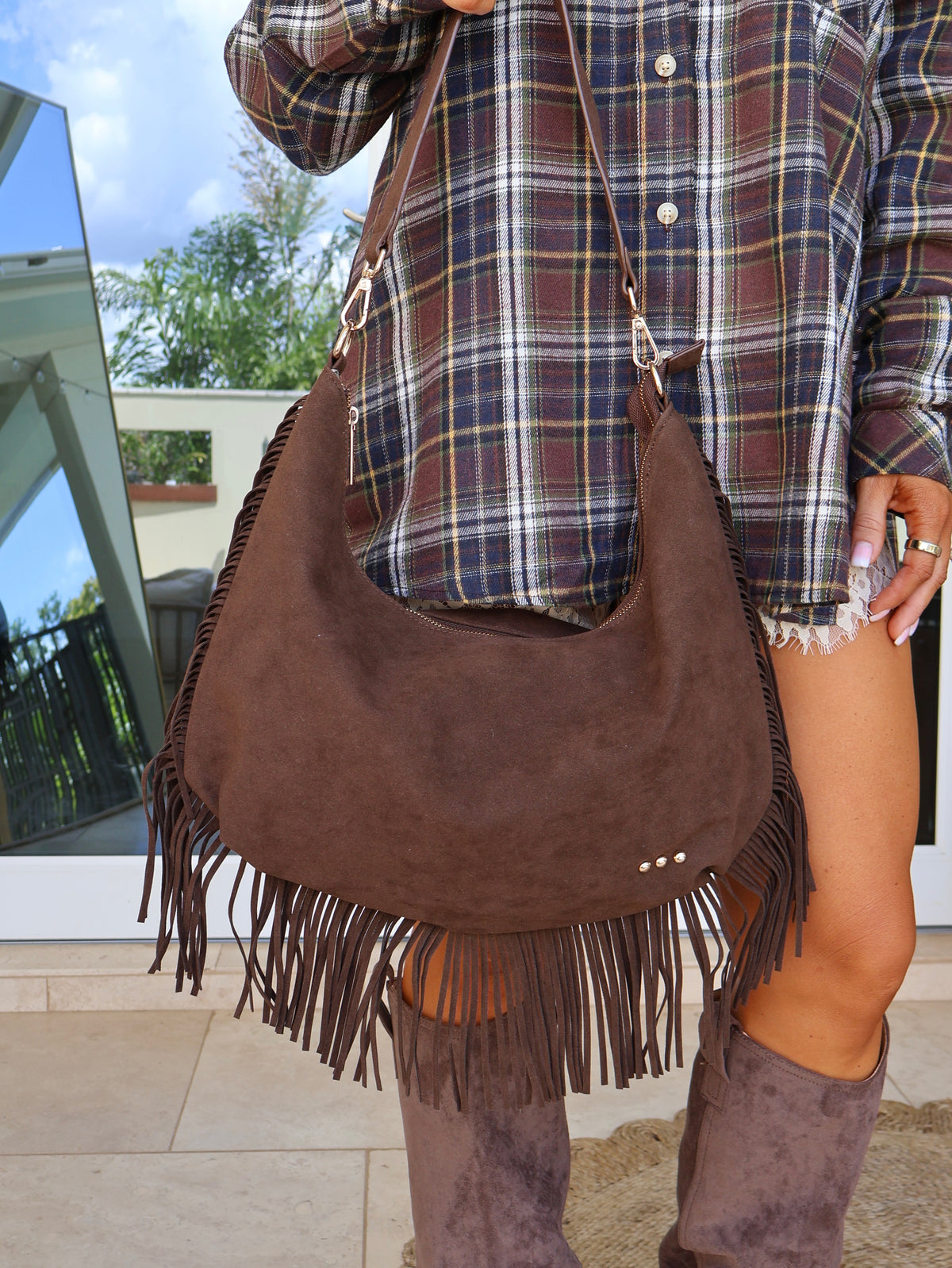 Maple Grove Fringe Slouchy Bag Chocolate