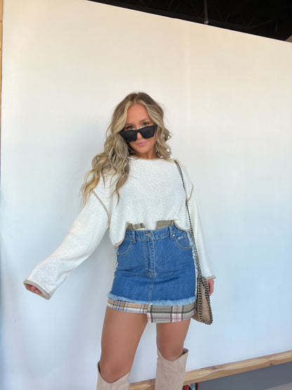 Malina Plaid Mini Denim Skirt