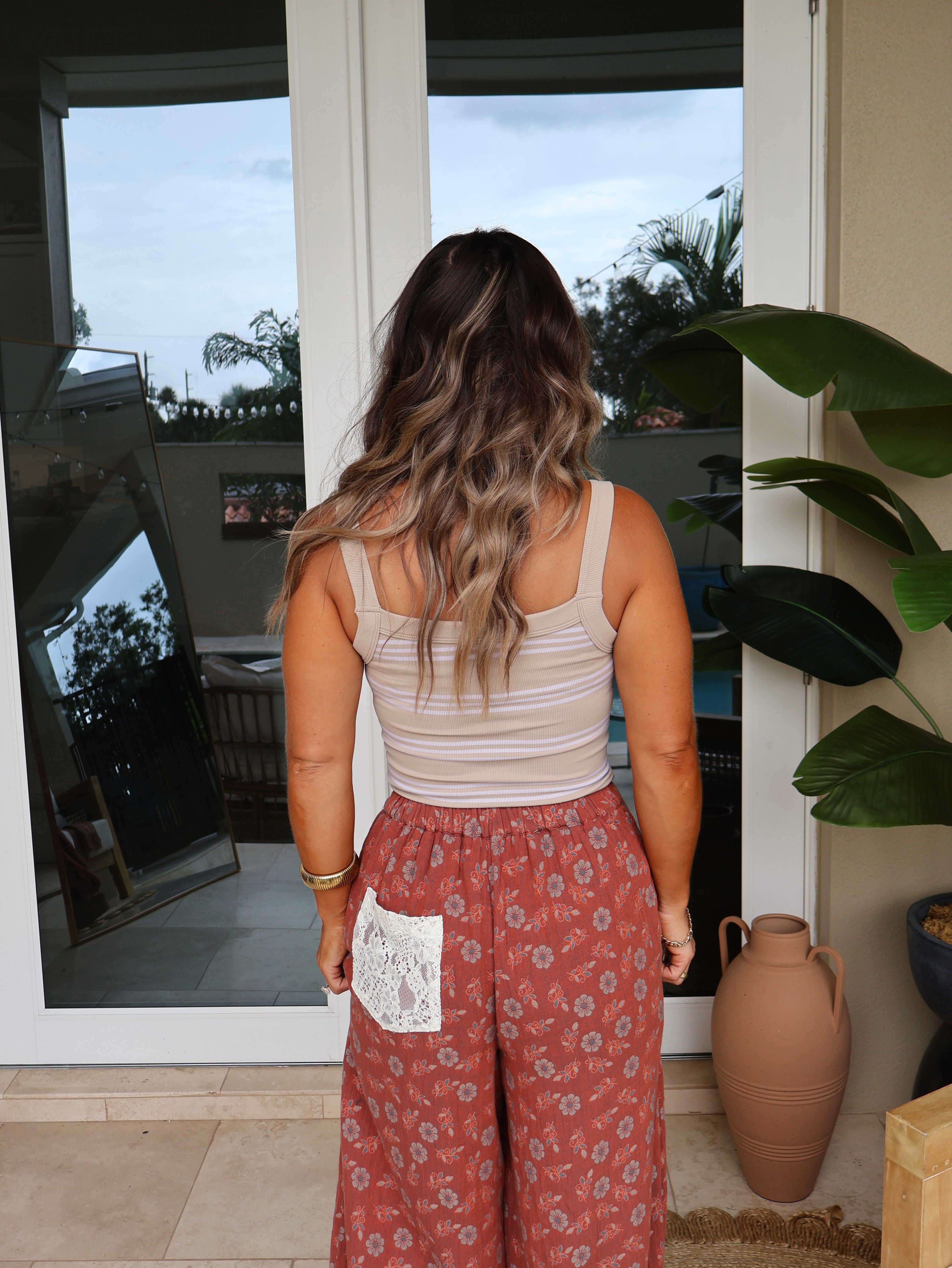 Leah Striped Tank Cream/Ash Taupe