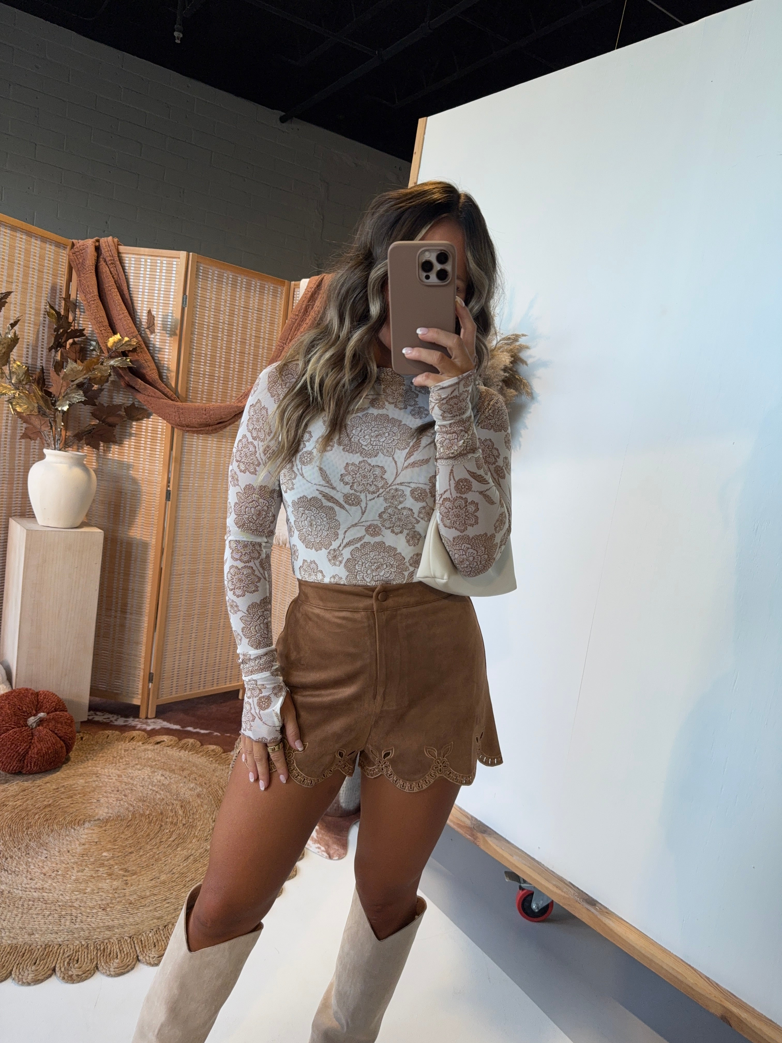 Hollow Creek Mesh Mock Neck Cream