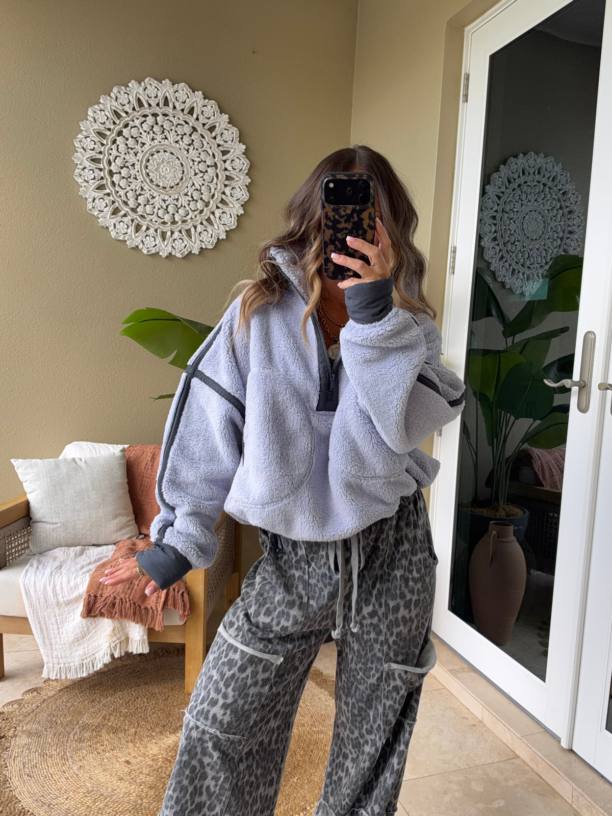 Cozy Season Sherpa Zip-Up Lavender/Charcoal