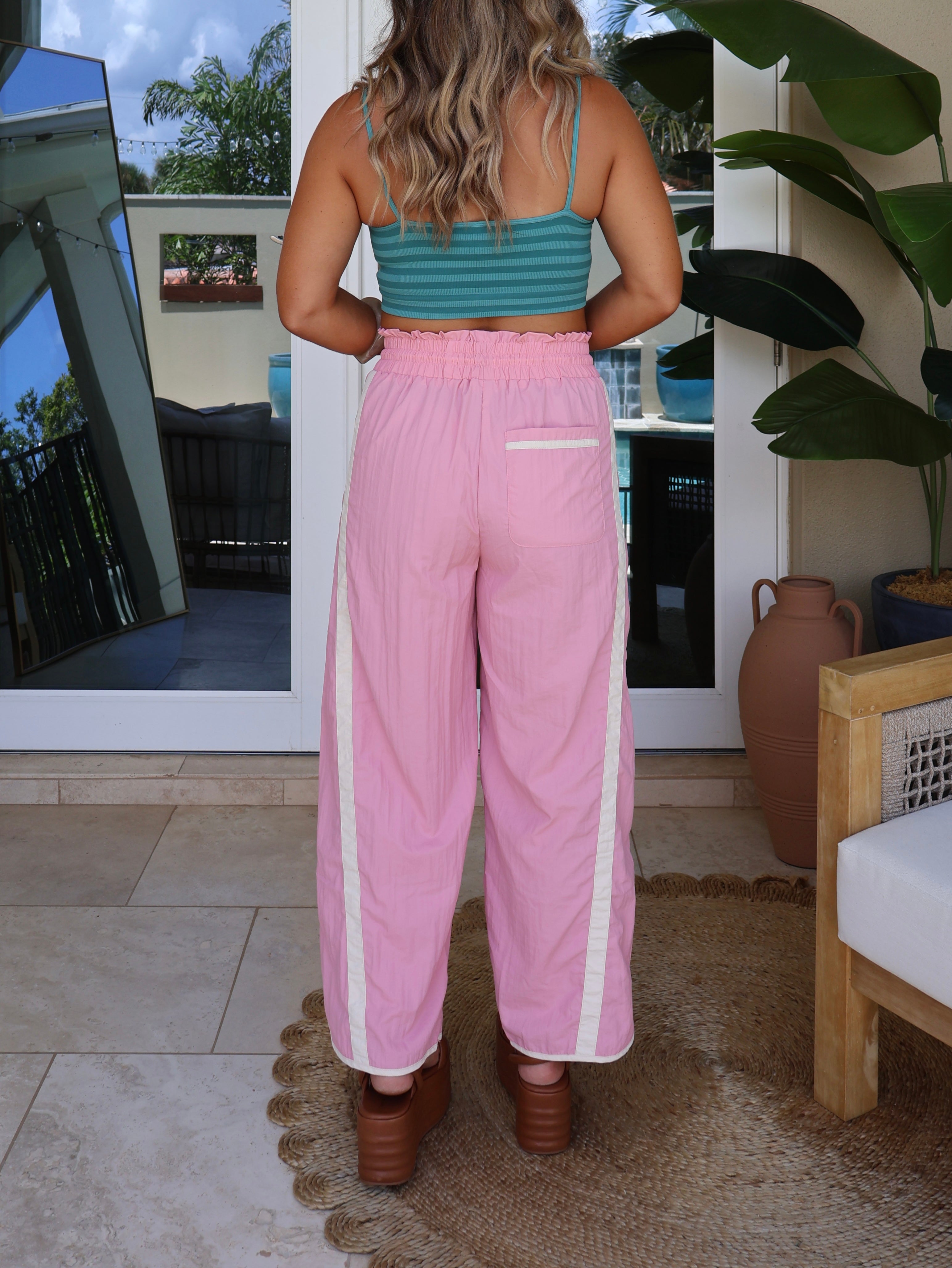 Jet Set Parachute Pants Cream/Pink
