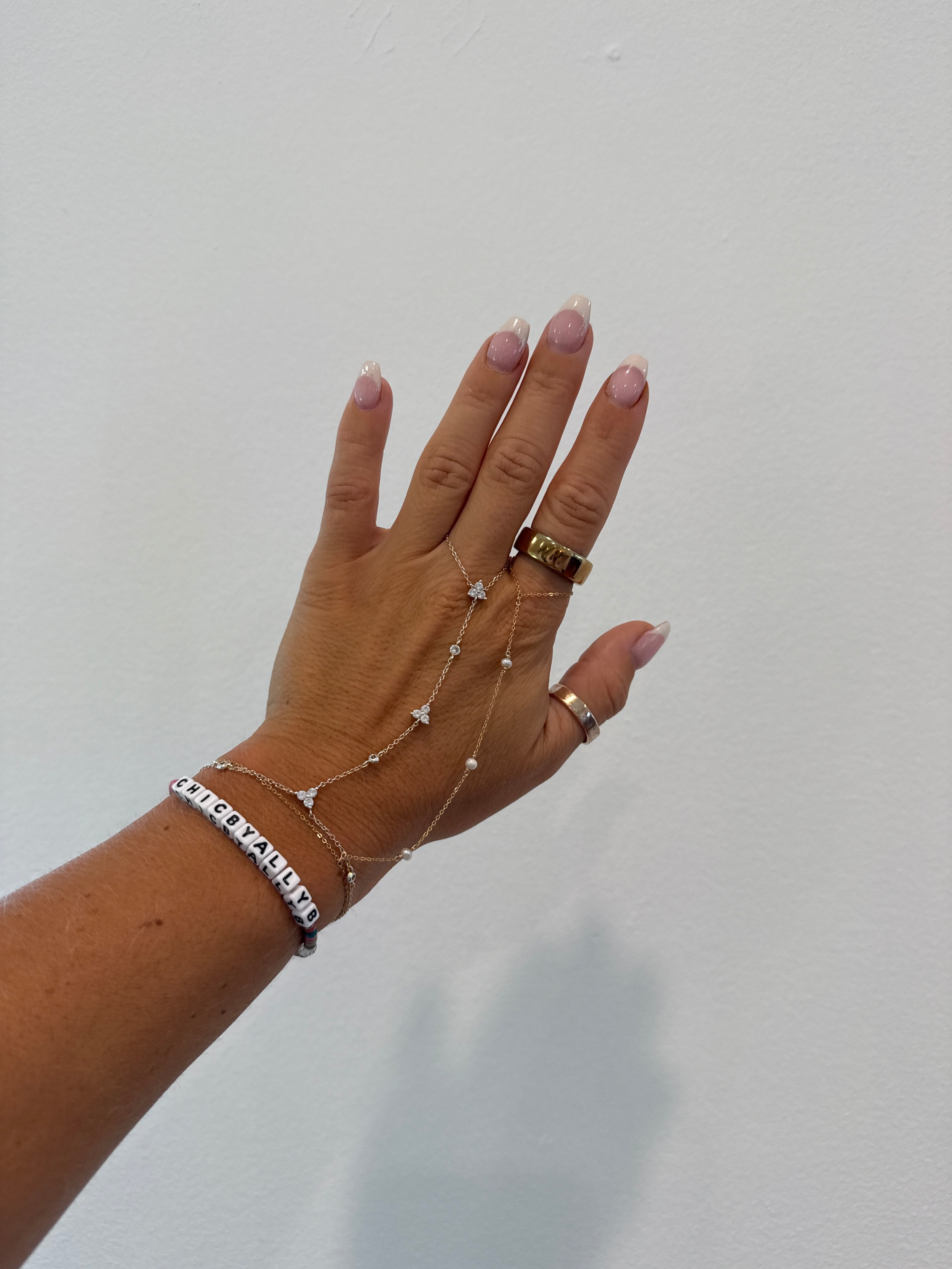 Cleo Pearl Hand Chain Bracelet Gold