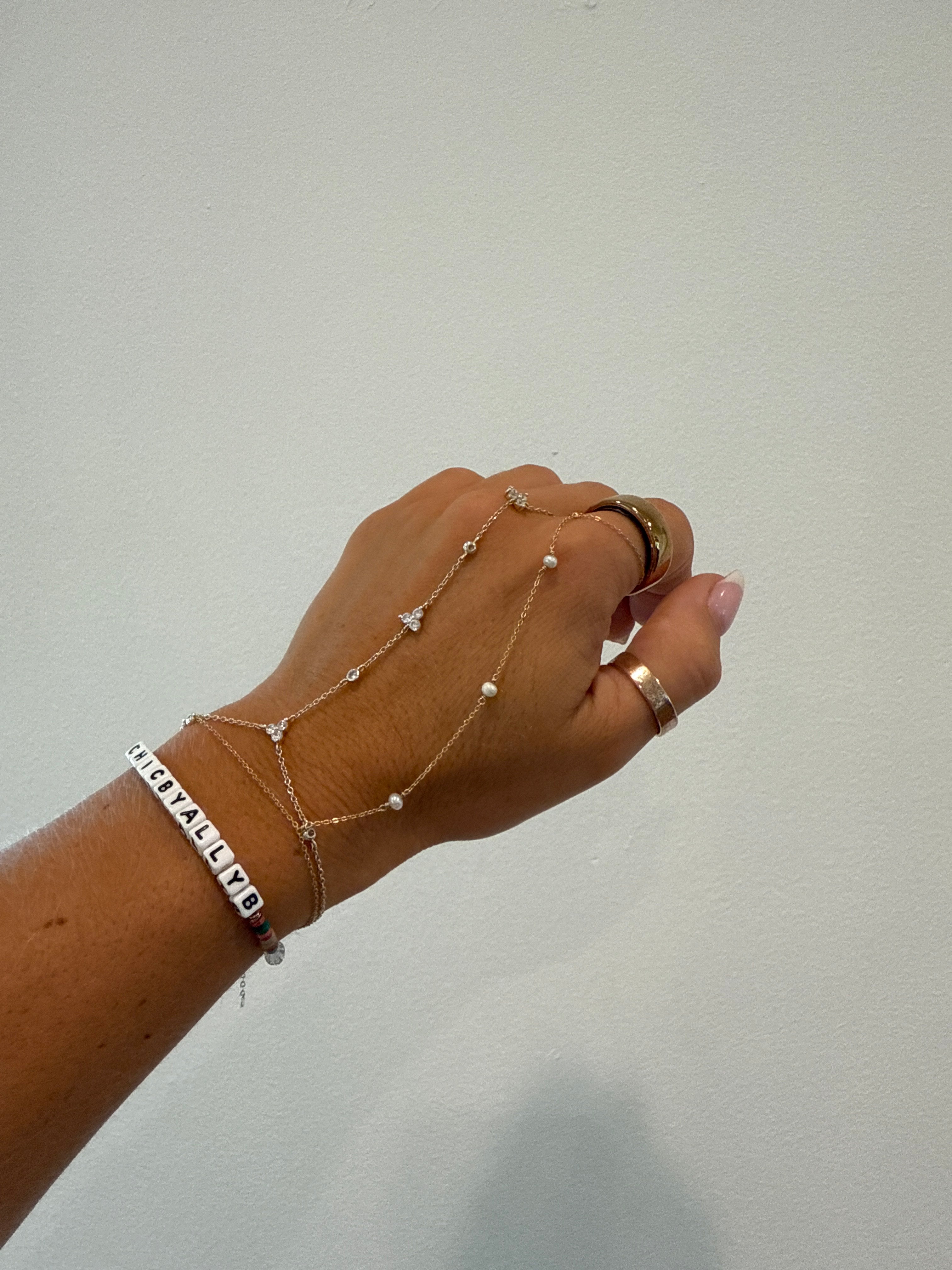 Cleo Pearl Hand Chain Bracelet Gold