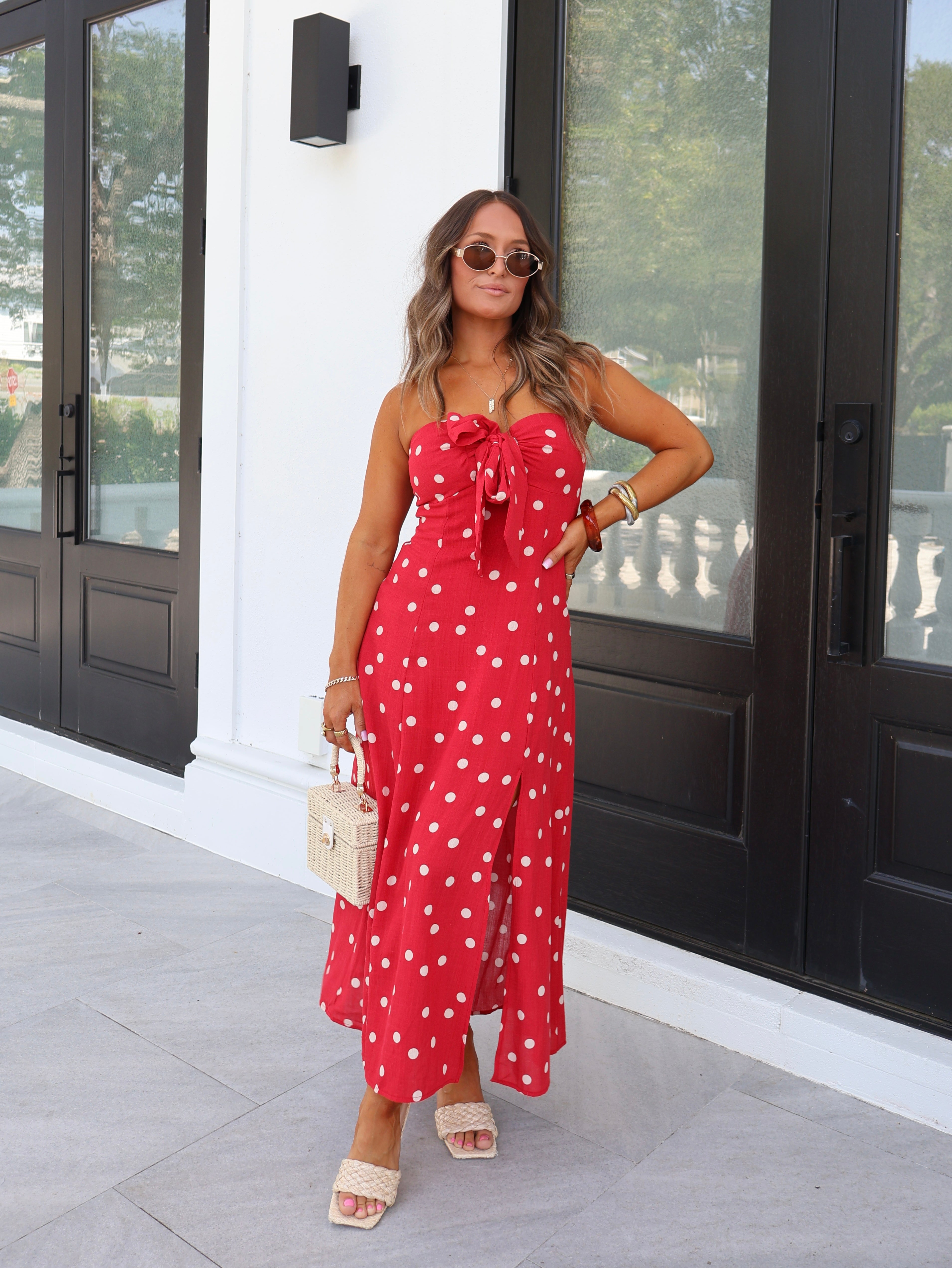 Cherry Sugar Midi Dress Red/Cream