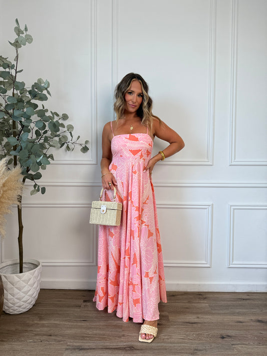 Warm Winds Floral Maxi Dress Orange Pink