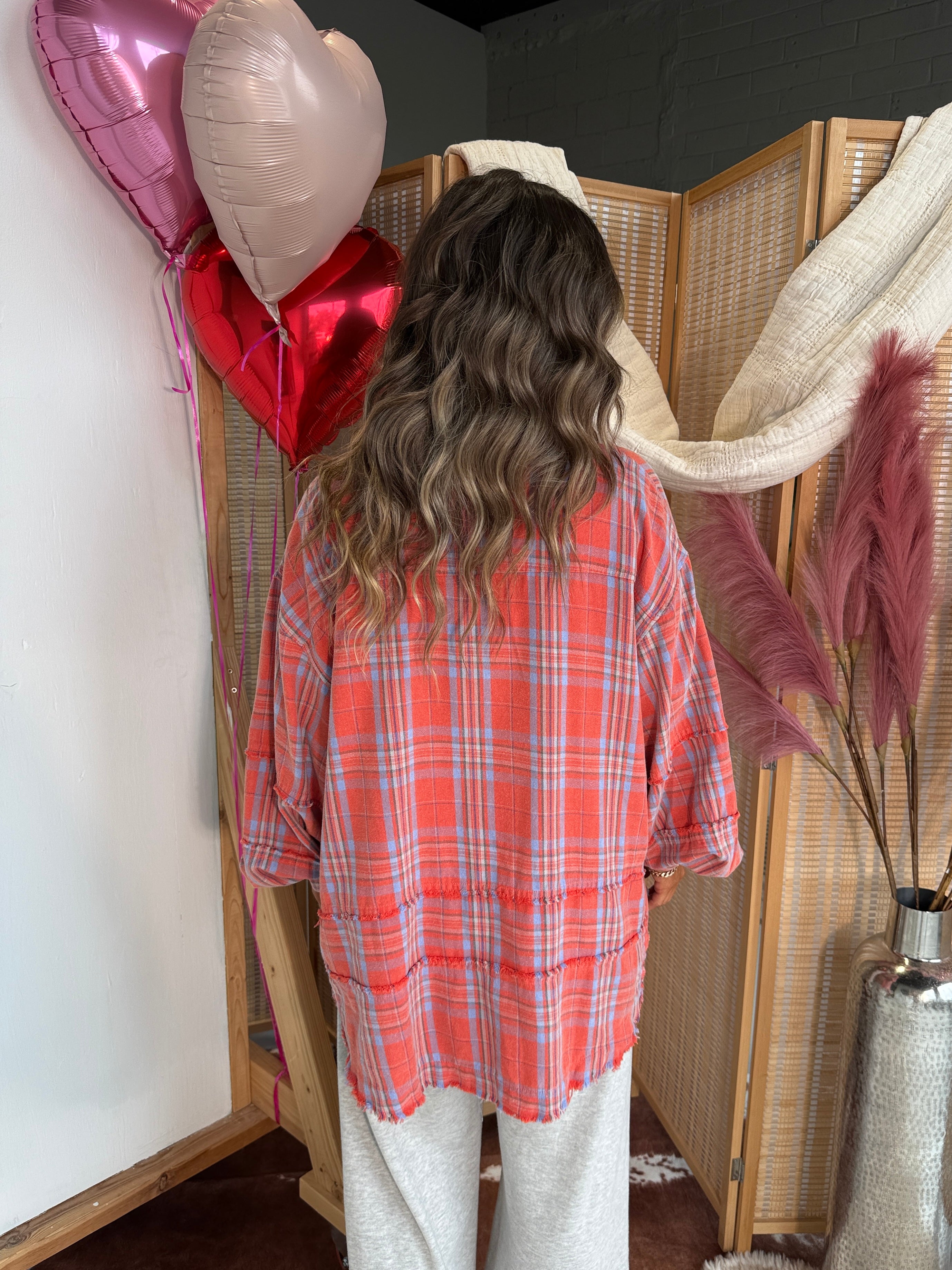 Be Mine Plaid Button Down Coral