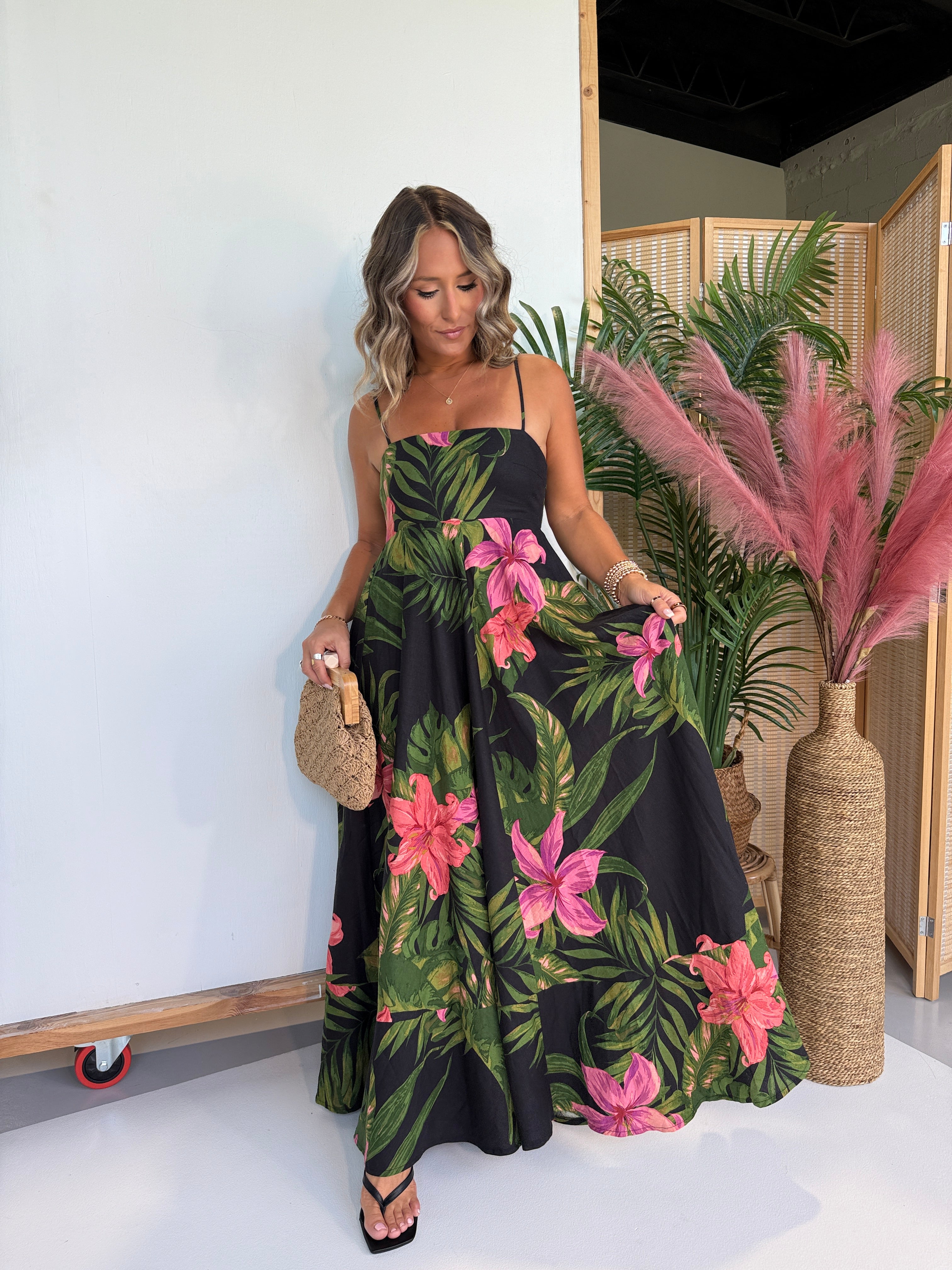Rainforest Floral Maxi Dress Black Multi