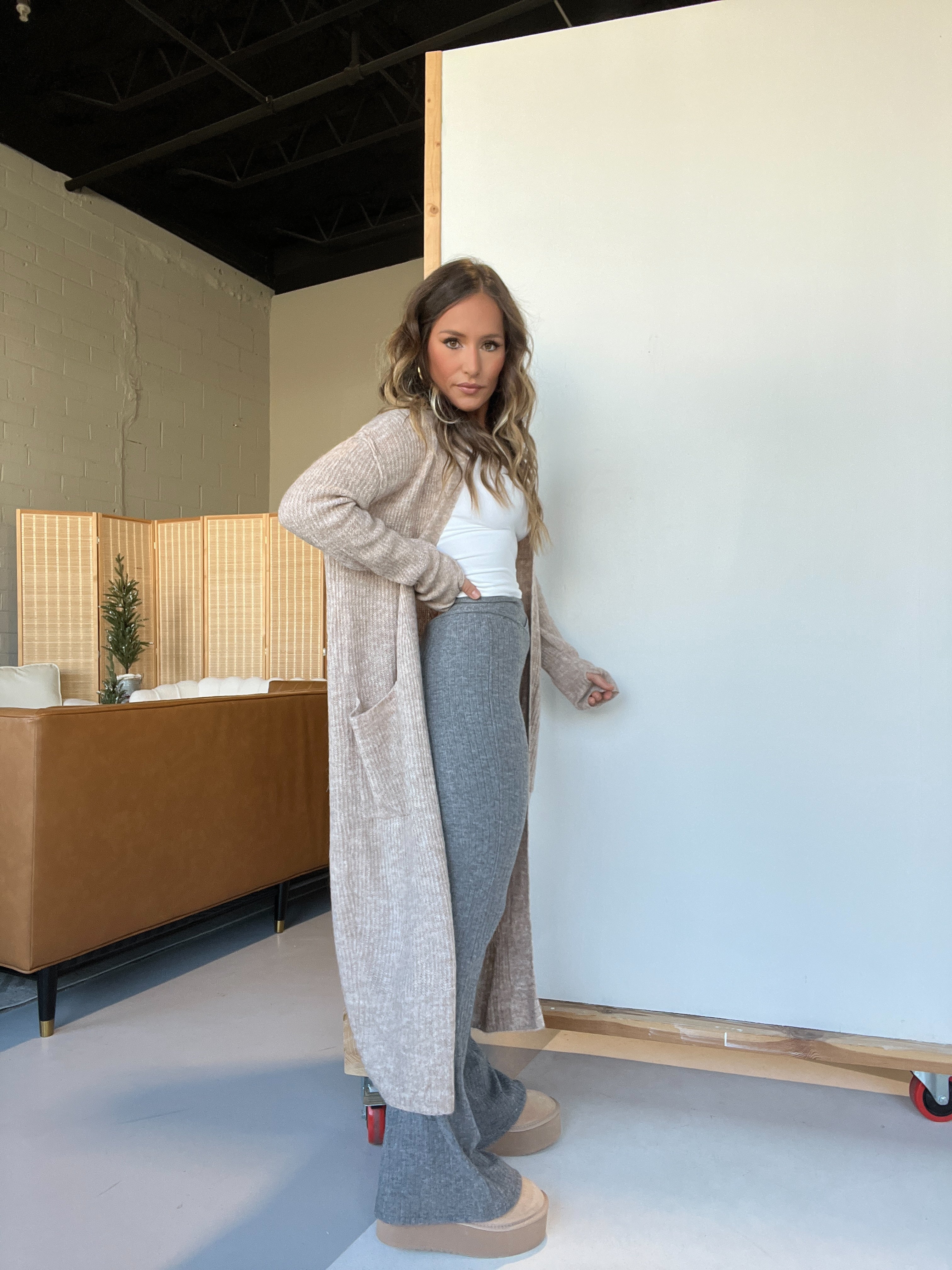 Beckett Crossover Sweater Knit Flares Grey