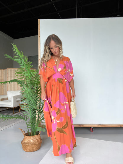 Vacay Skies Floral Maxi Dress Apricot