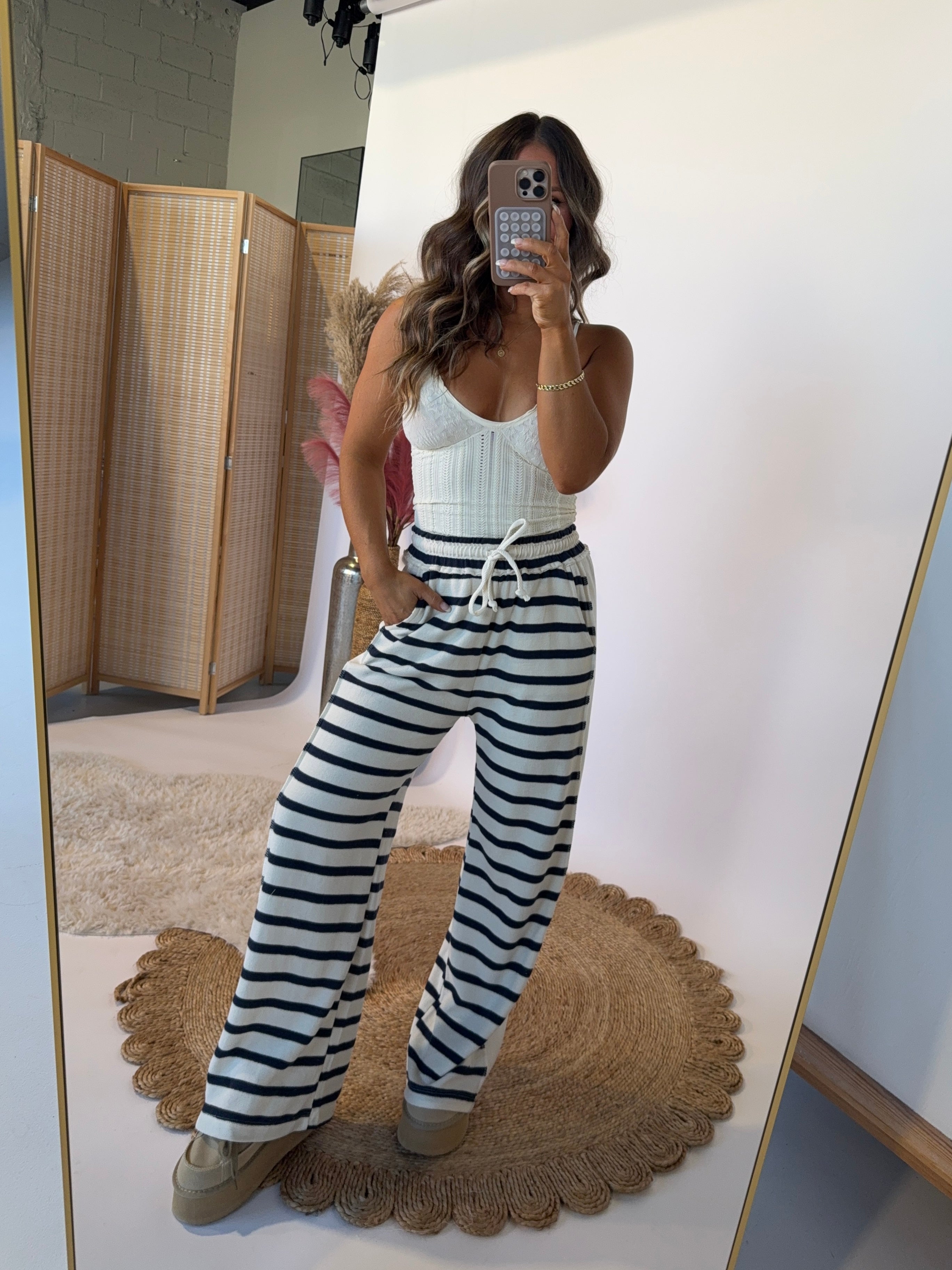 On Your Mind Striped Lounge Pants Navy