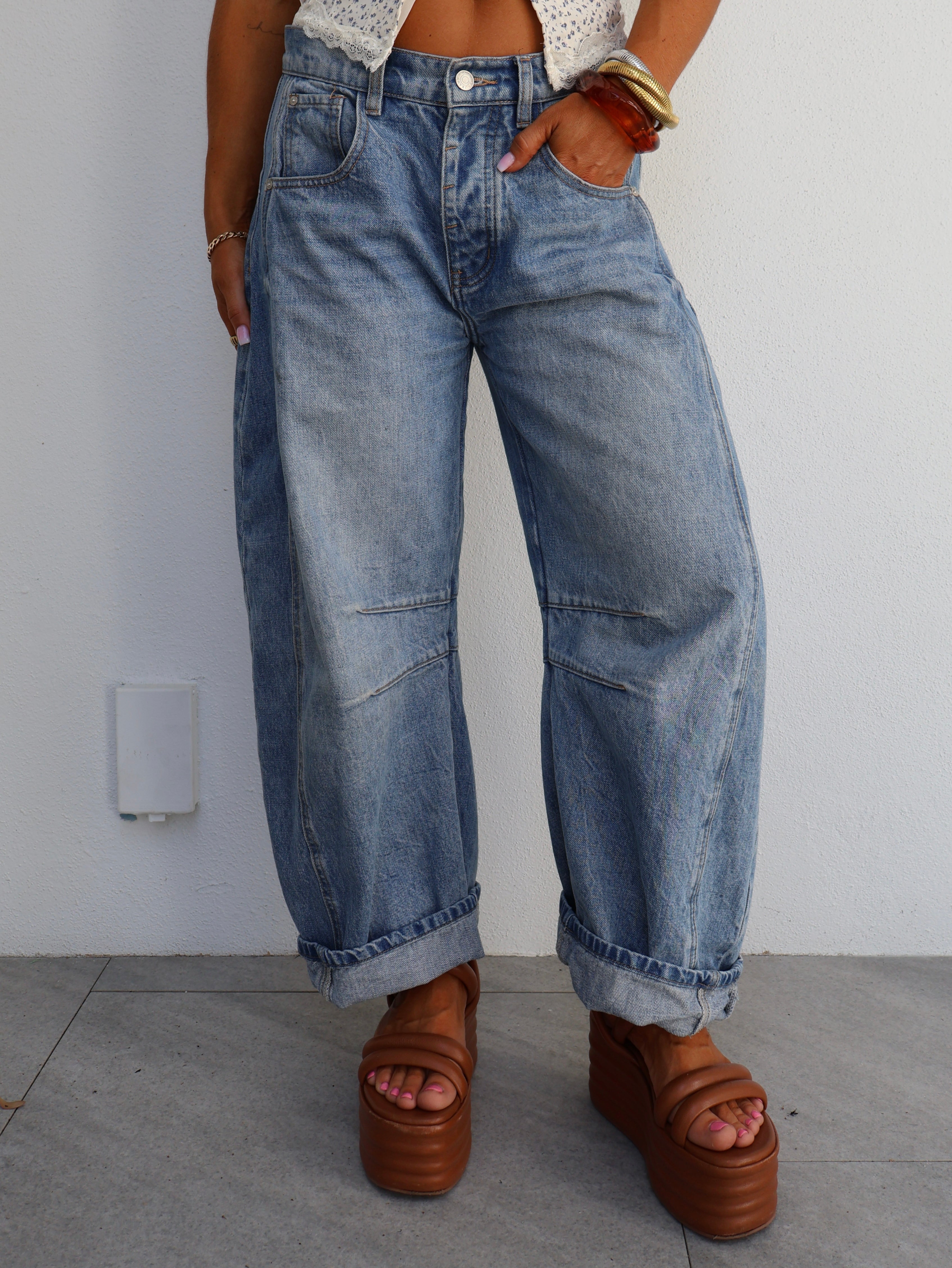 Gracie Barrel Mineral Washed Denim Jeans