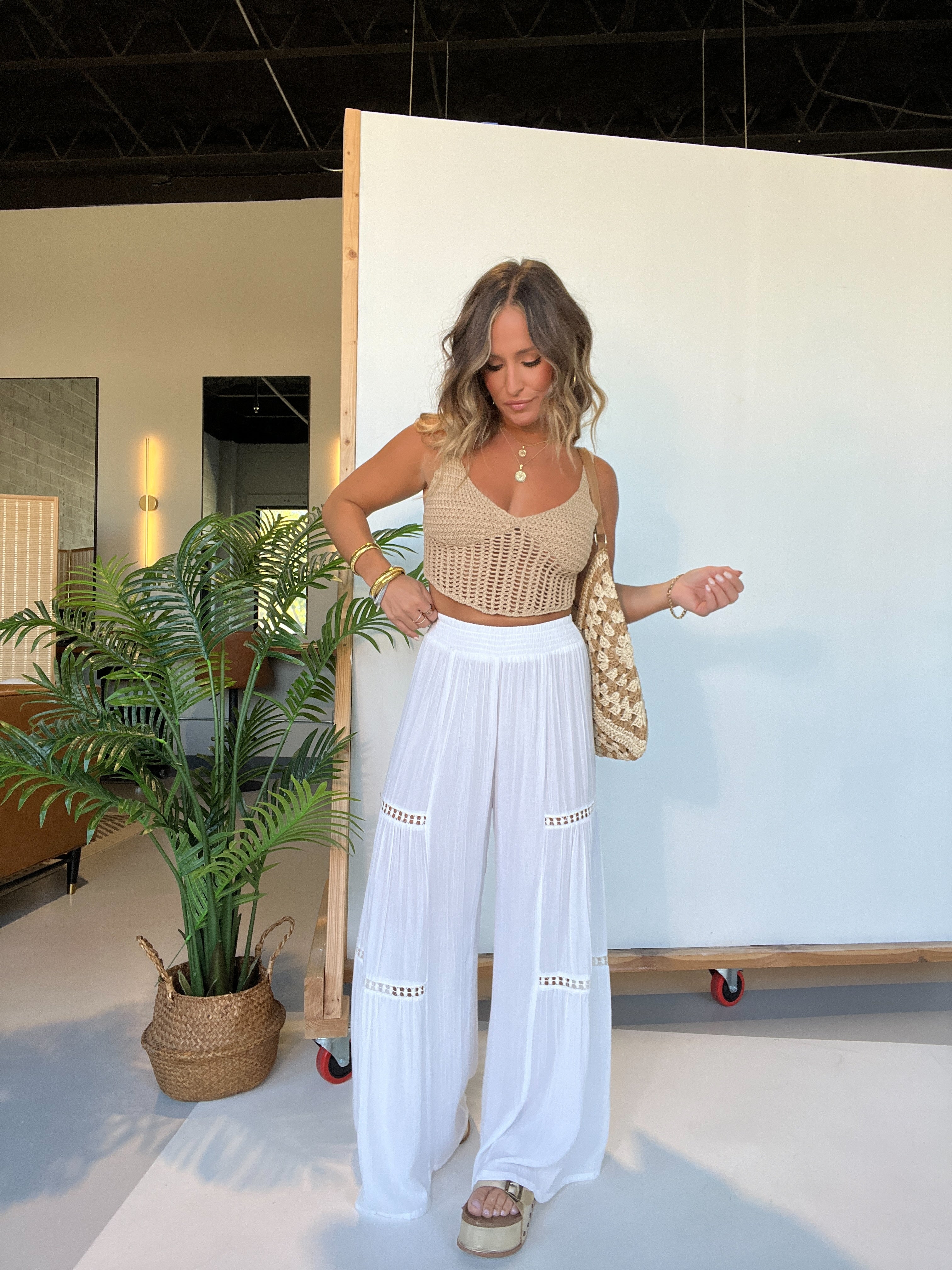 Beside You Boho Beach Pants White