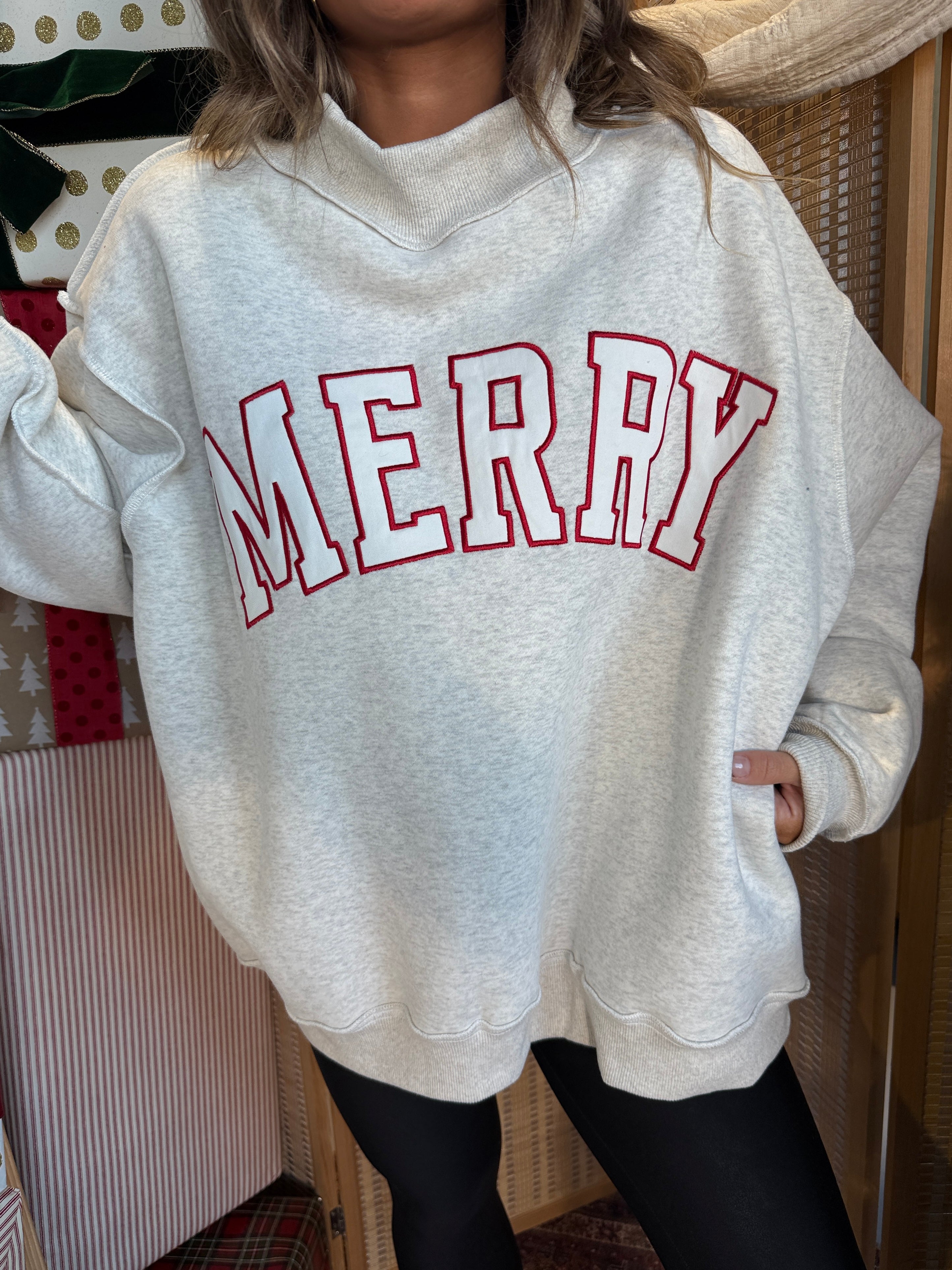 MERRY Mock Neck Sweatshirt Heather Grey