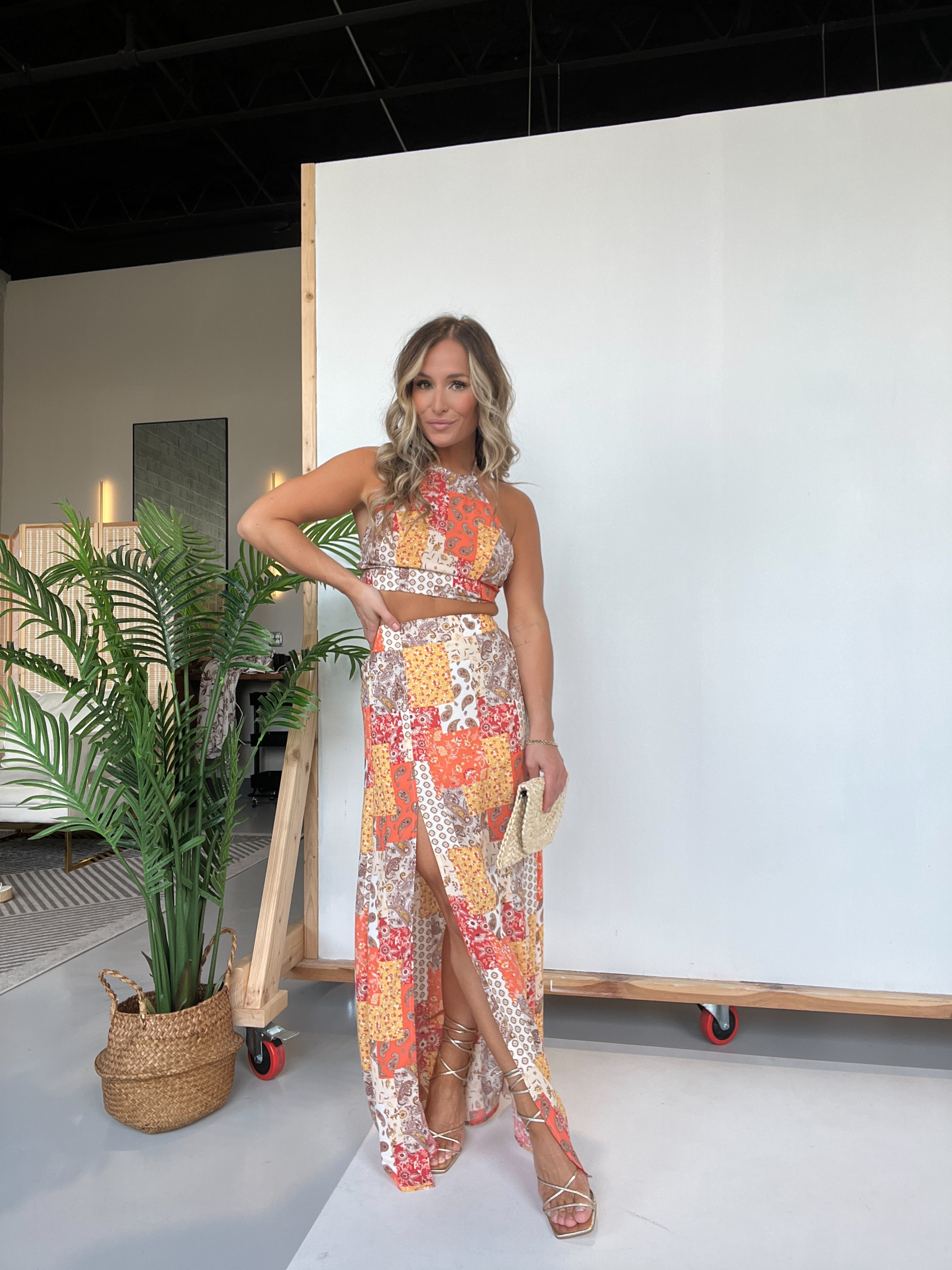 Arizona Patchwork Skirt Set Orange Mutli