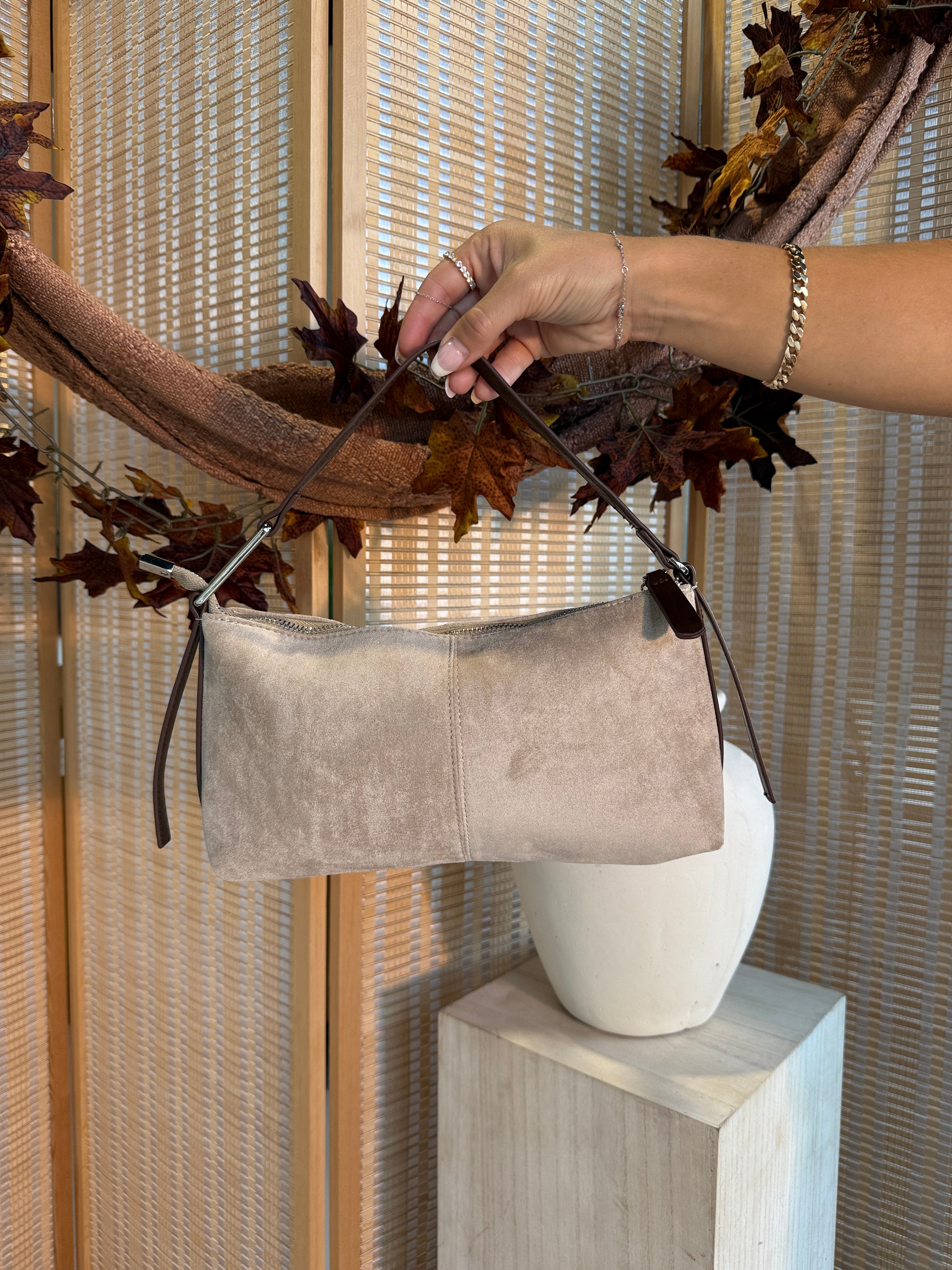 Bonnie Suede Shoulder Bag Light Beige