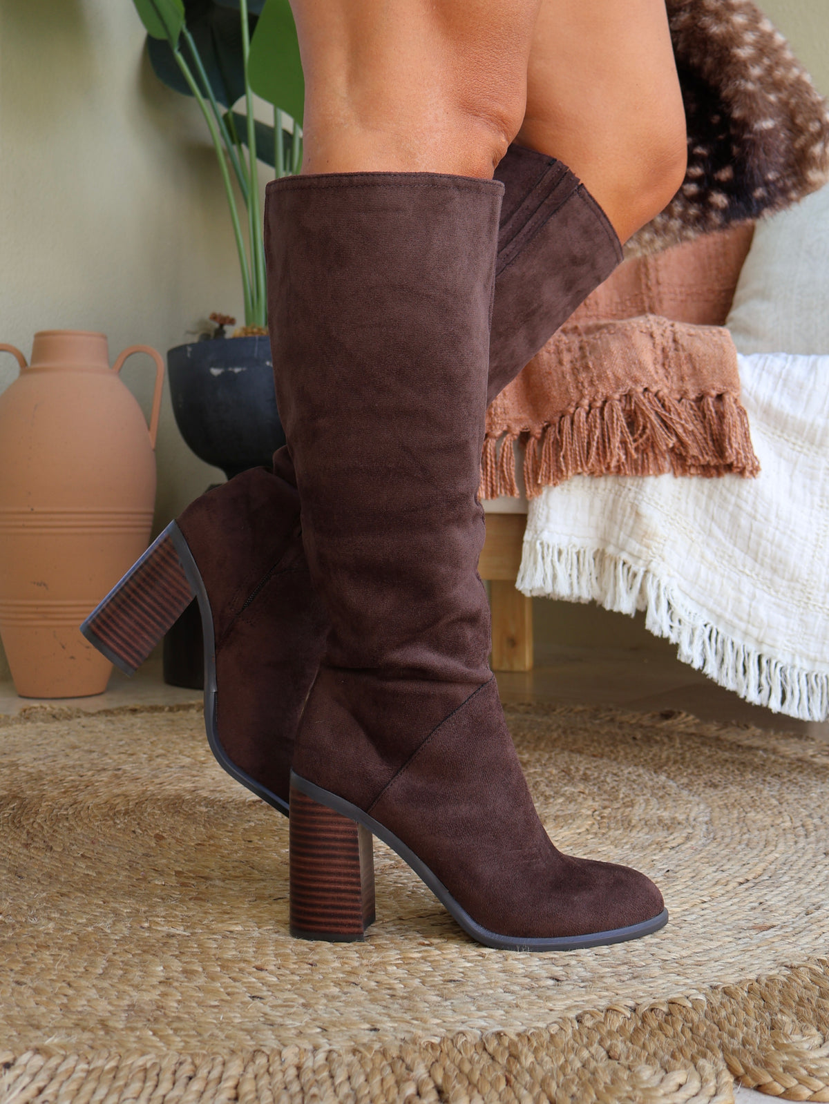 Shiloh Knee High Suede Boots Coffee