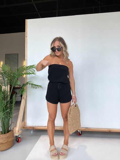 Better Days Terry Tube Romper Black