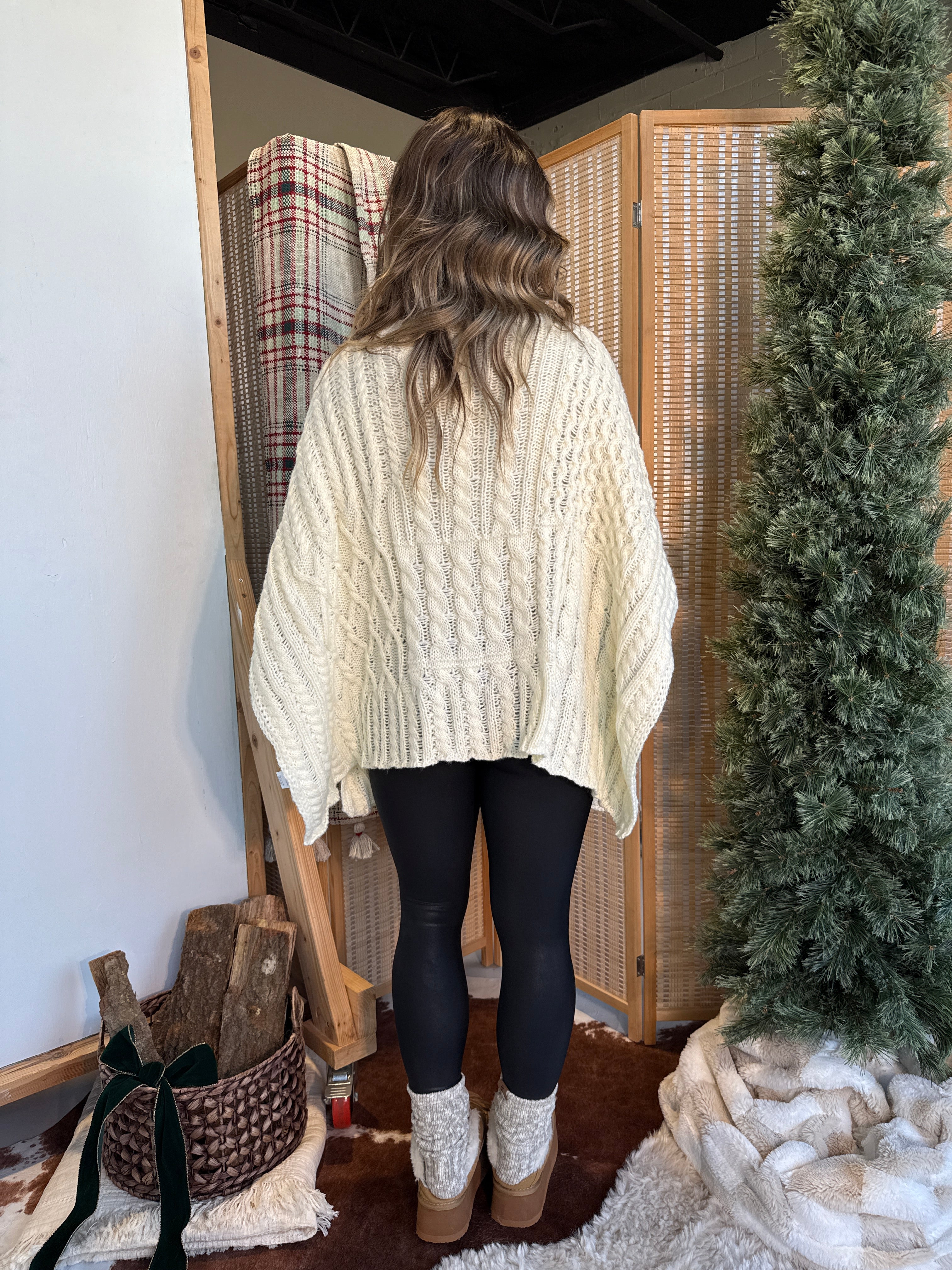 Winter Haven Cable Knit Poncho Cream