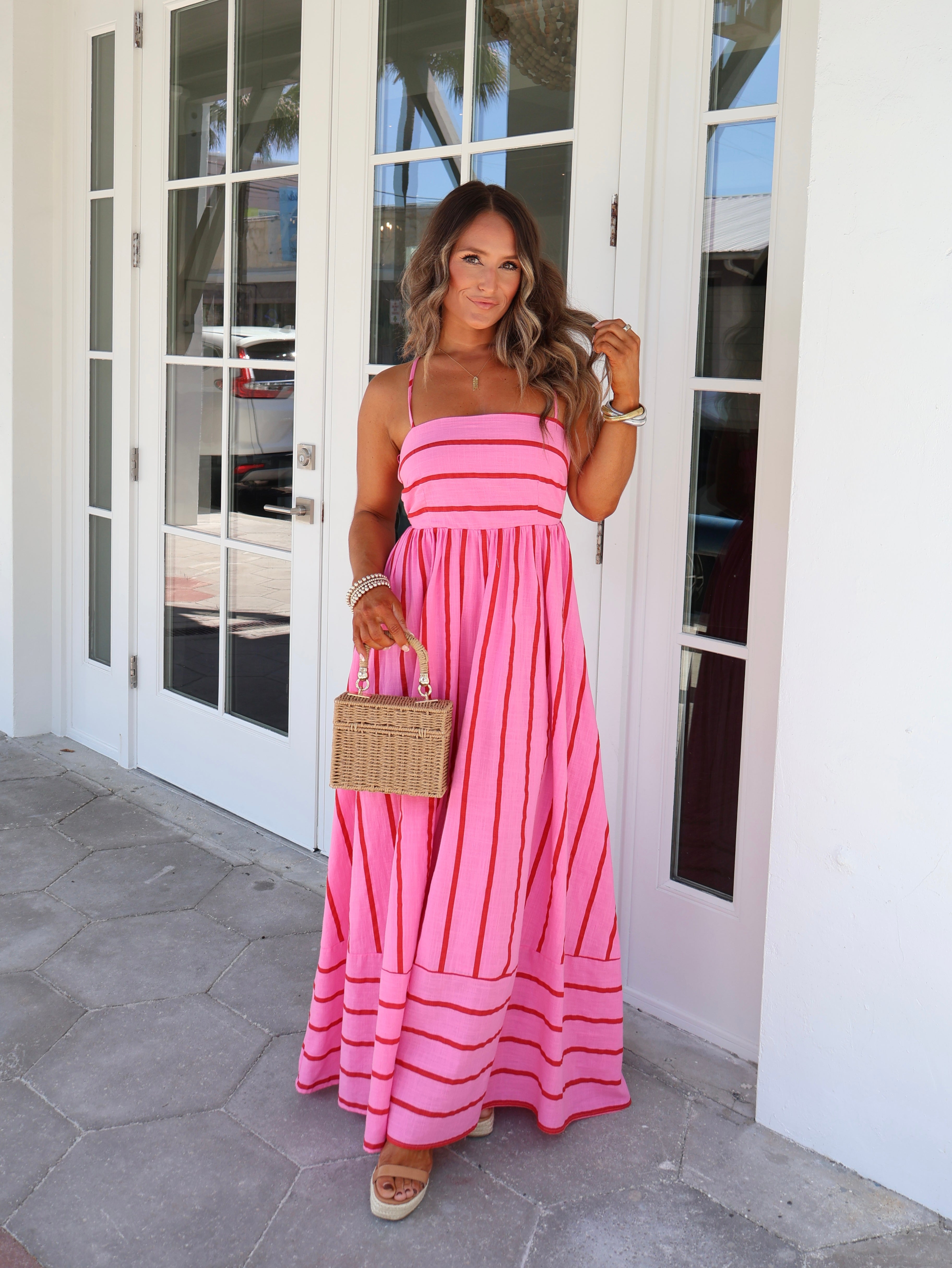 Cherry Blossom Striped Maxi Dress Pink Multi