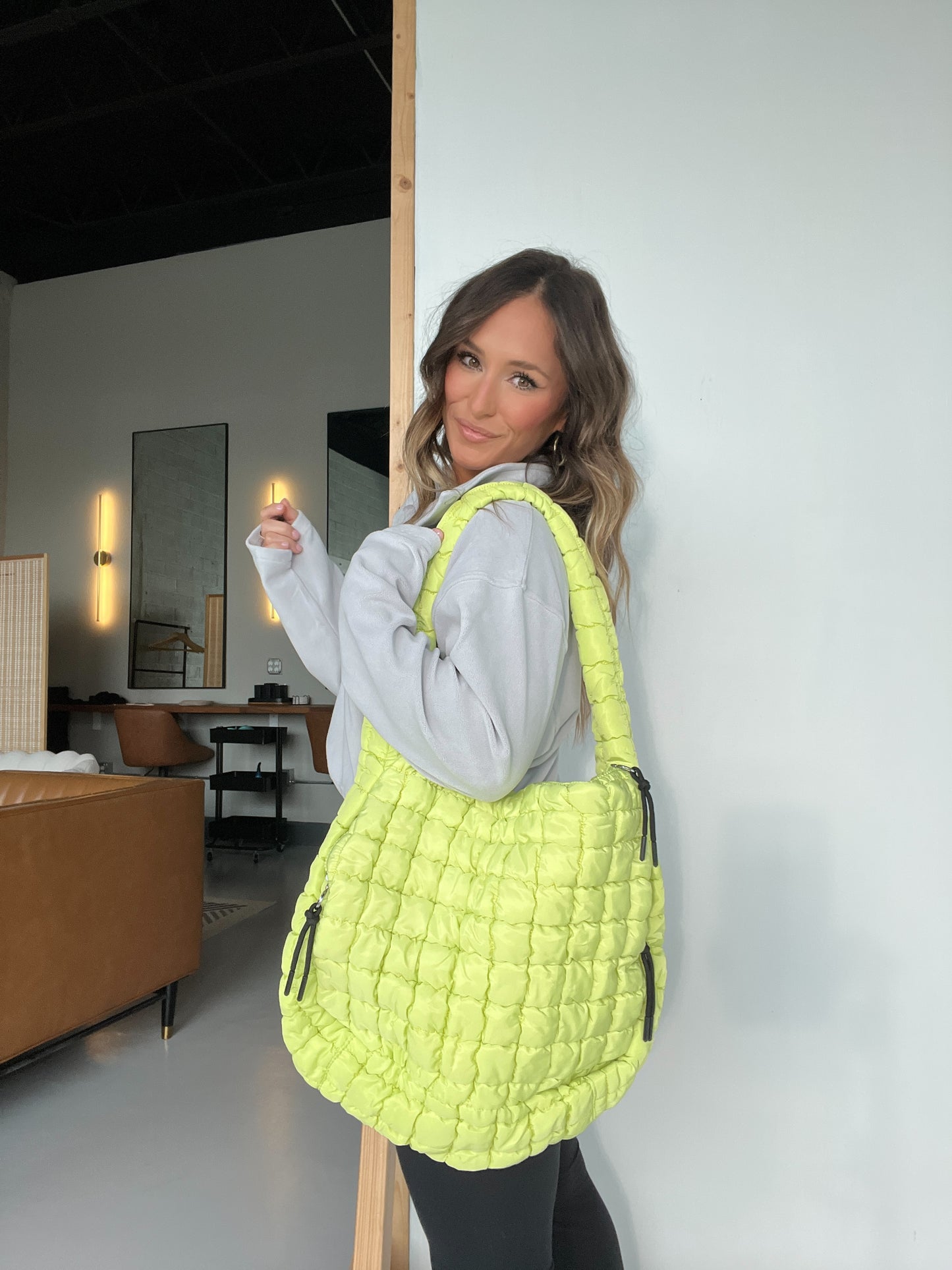 Taylor Puffer Messenger Bag Lime