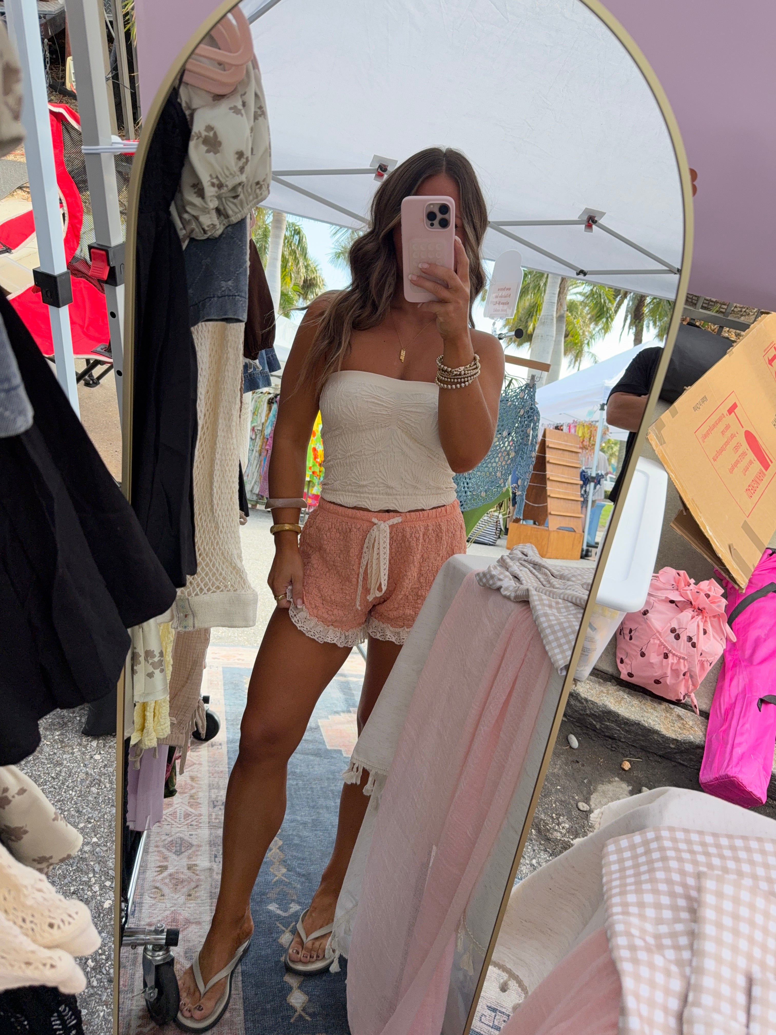 Maribel Knit Lace Shorts Peach