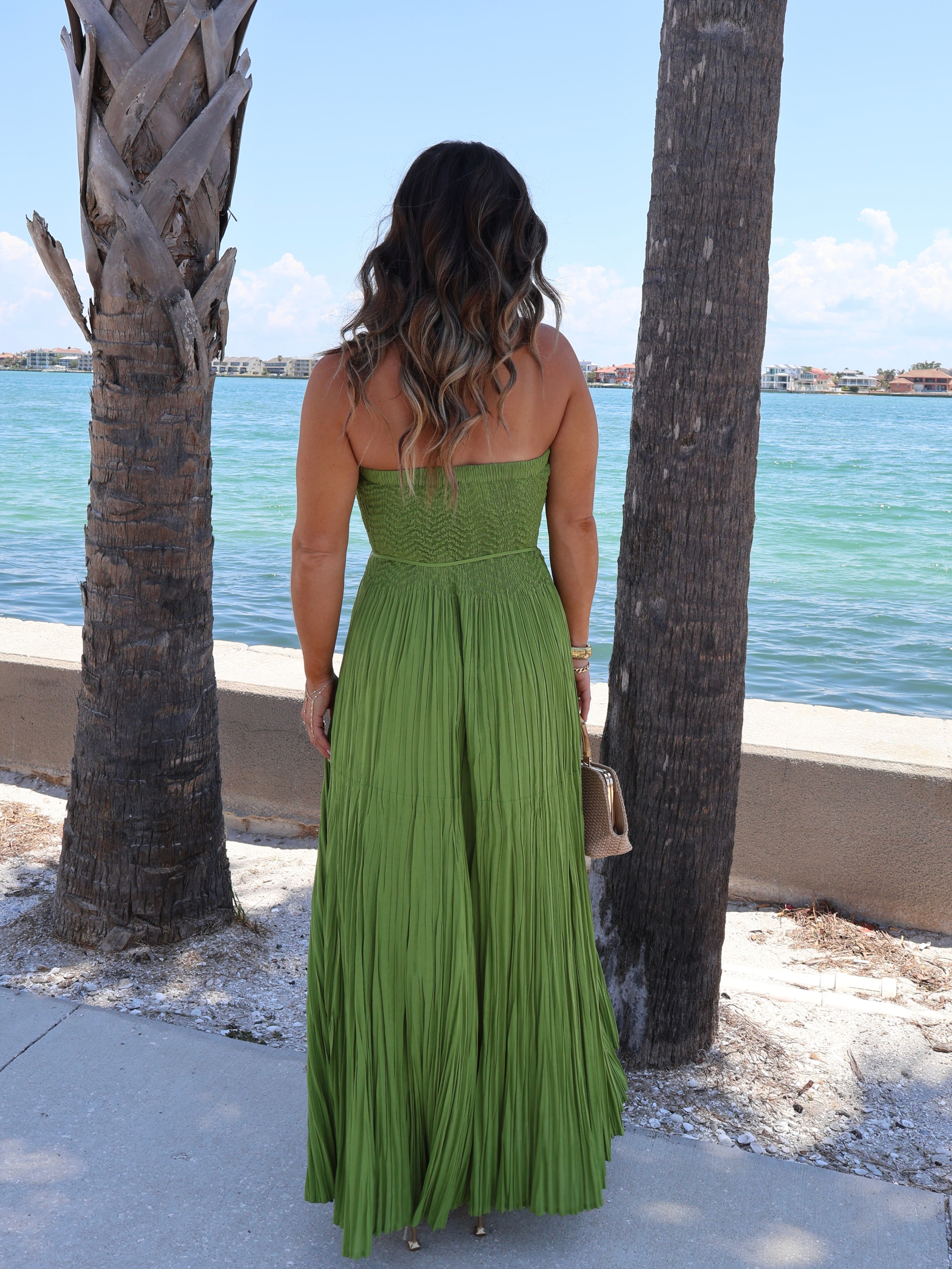 Loving Him Pleated Tube Dress Green