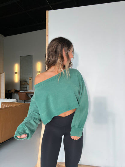 Harley Babe Off the Shoulder Sweatshirt Hunter Green