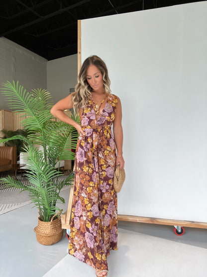 Within Fall Floral Maxi Dress Brown Multi