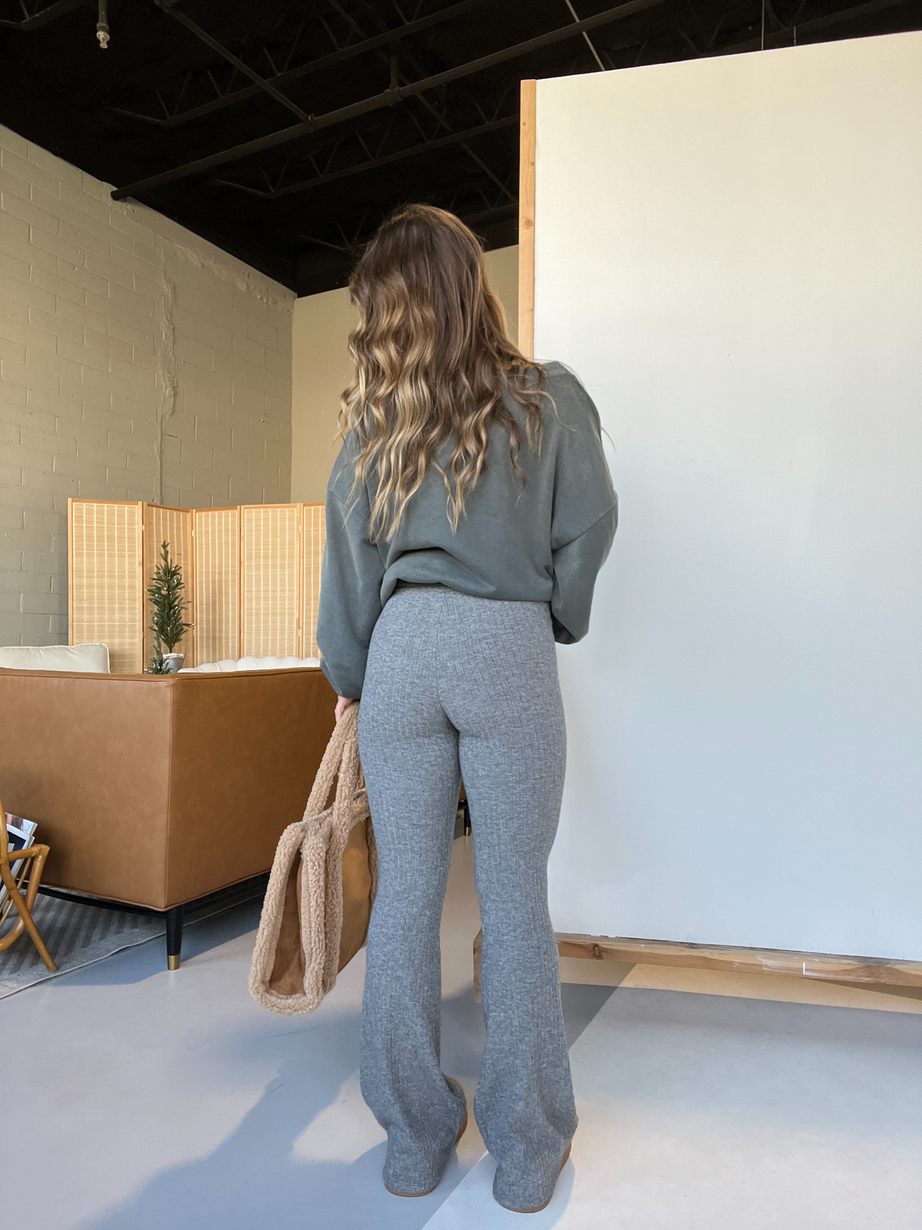 Beckett Crossover Sweater Knit Flares Grey