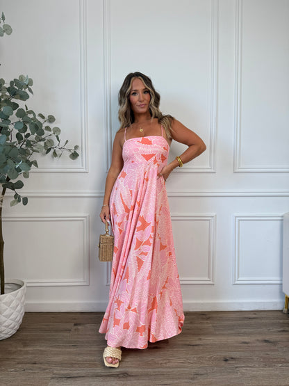 Warm Winds Floral Maxi Dress Orange Pink